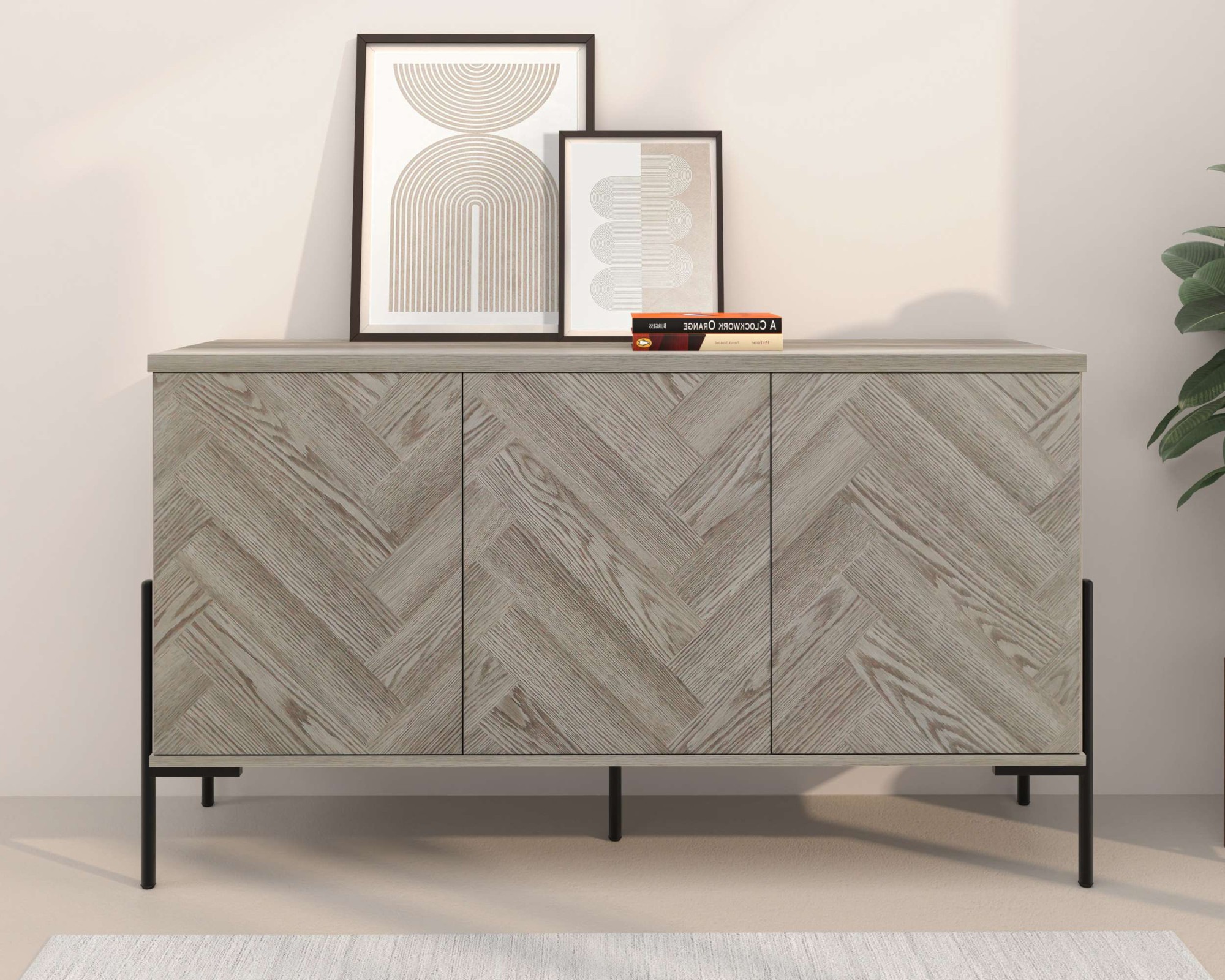 Image of GOODproduct Sideboard "Eadwine" Kommode, Push-to-open, Türen mit Fischgräten Muster, Breite 130 cm