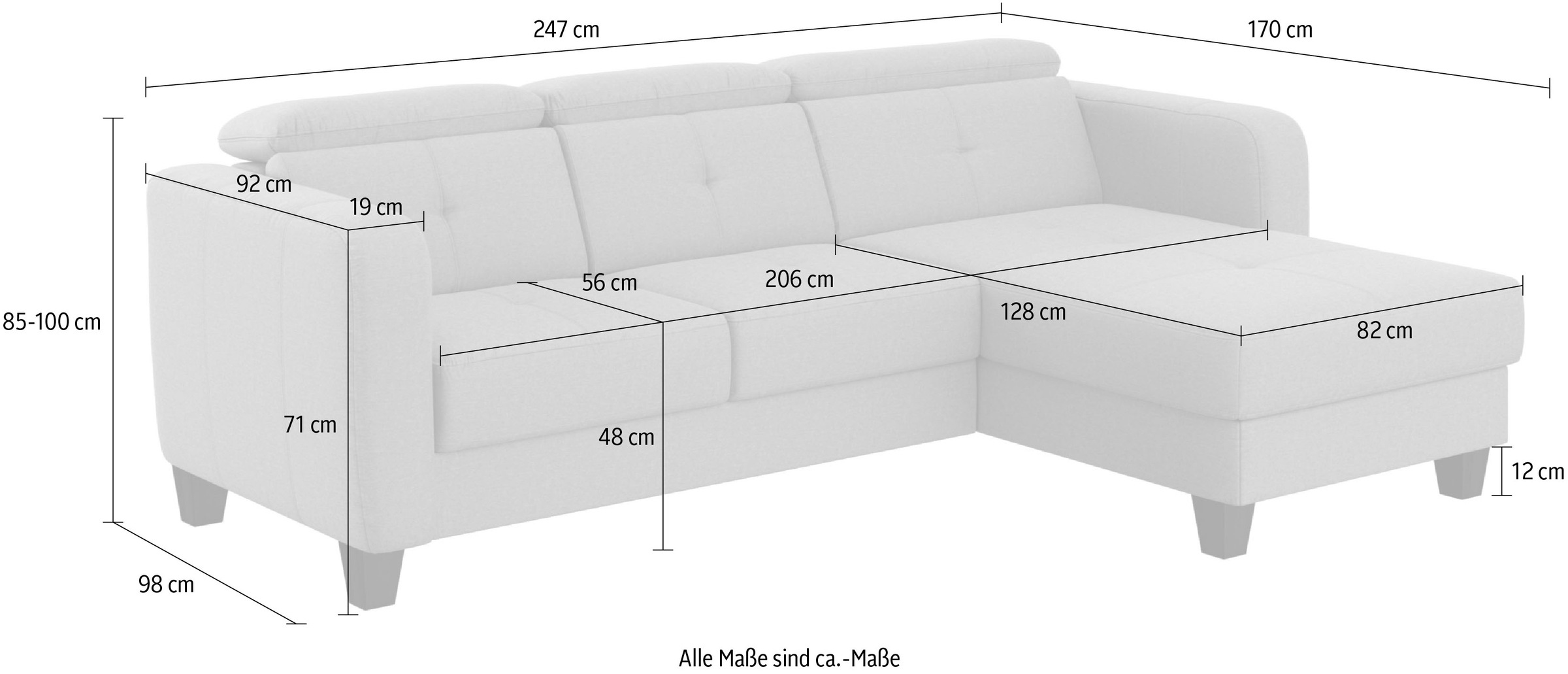 sit&more Ecksofa »Belluci L-Form« inklusive Federkern, wahlweise mit Bettfunktion und Bettkasten