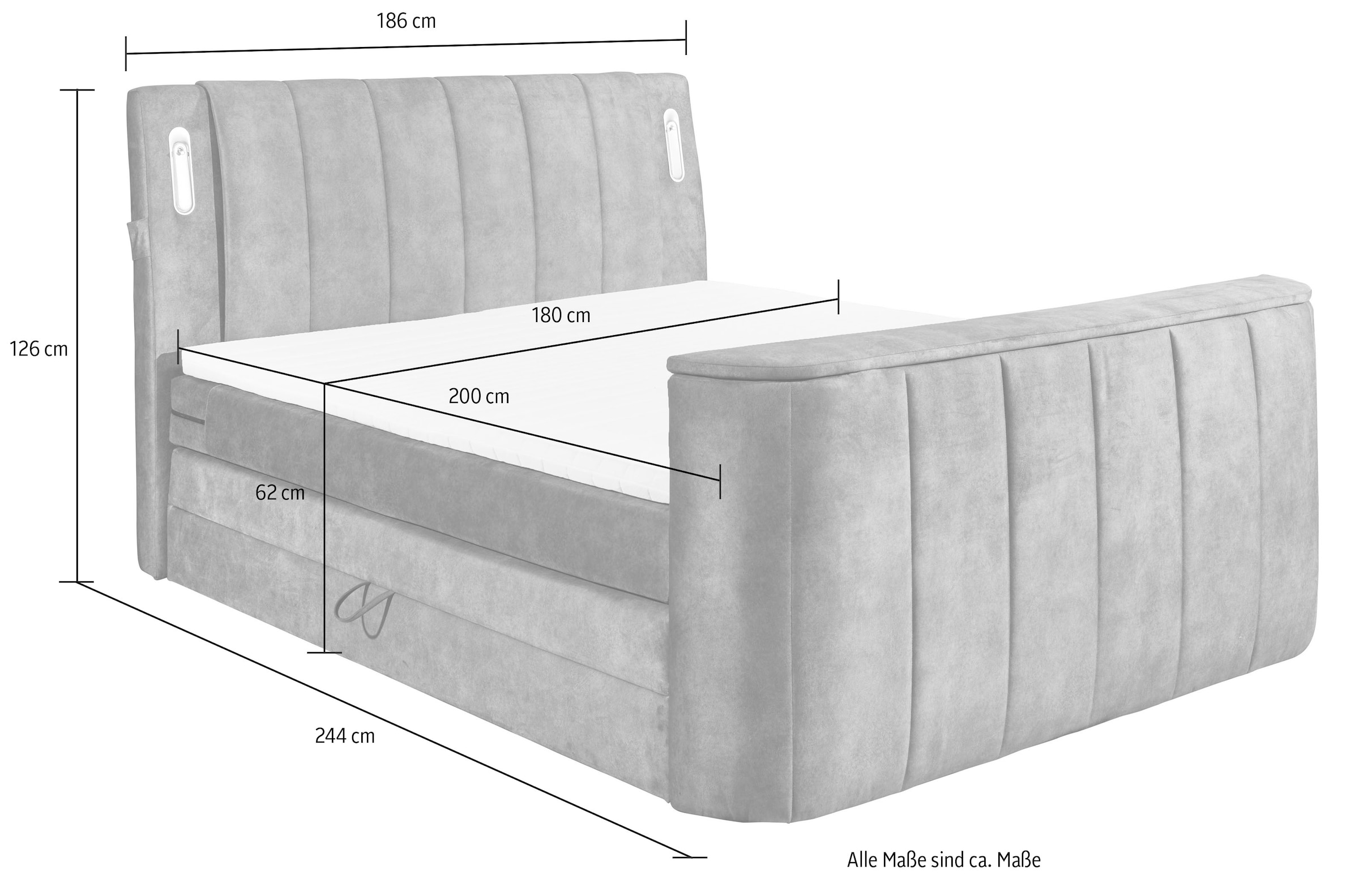 ED EXCITING DESIGN Lit boxspring »Dallas« 7 cuis tlg. inkl. Topper, LED-Beleuchtung, TV Halterung und zwei Bettkästen