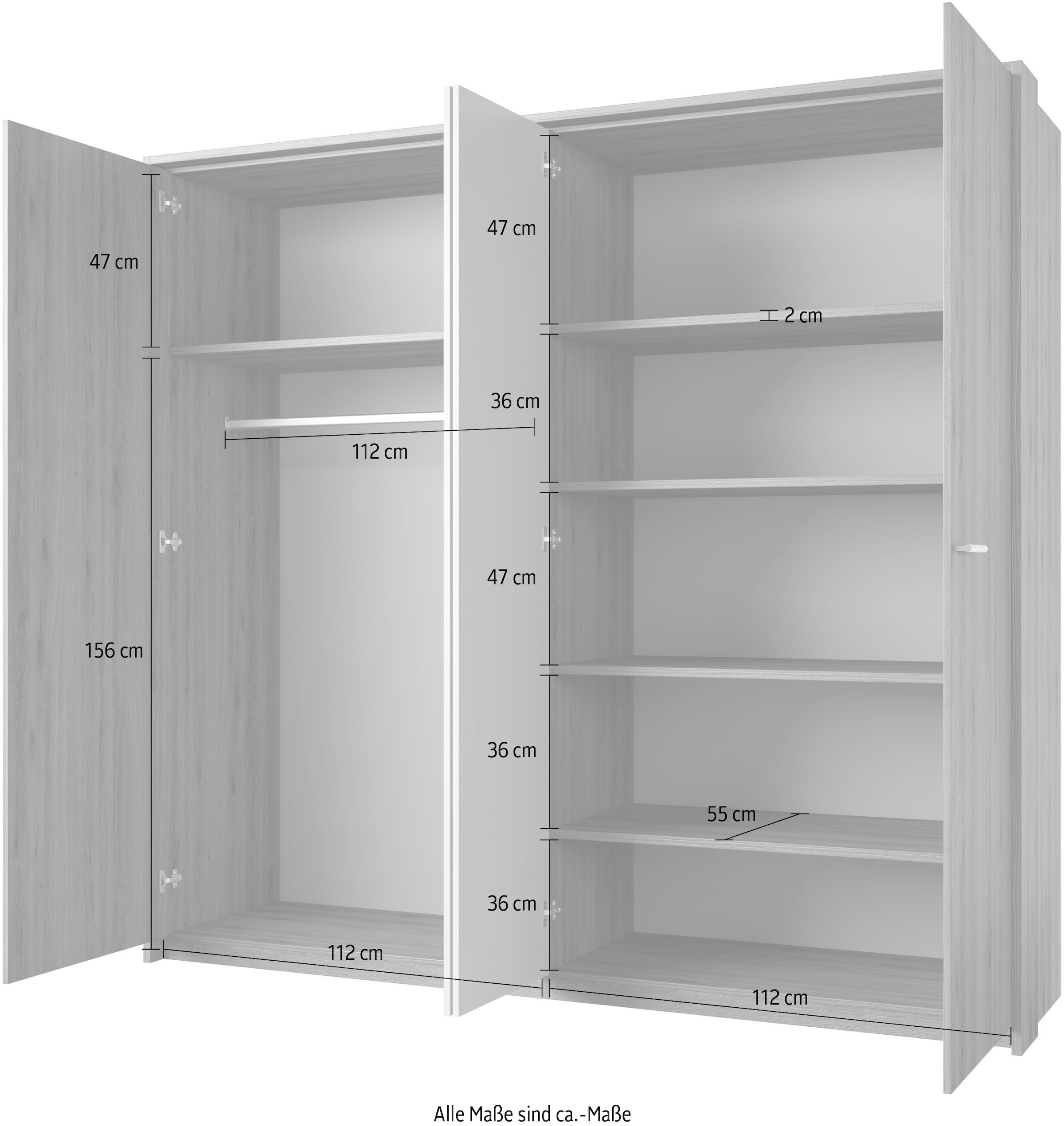 Home affaire Drehtürenschrank »Bitry, Wäscheschrank incl. kompletter Innenausstattung«, Kleiderschrank, verstellbare Einlegeböden 22 mm stark, tolle Holzoptik