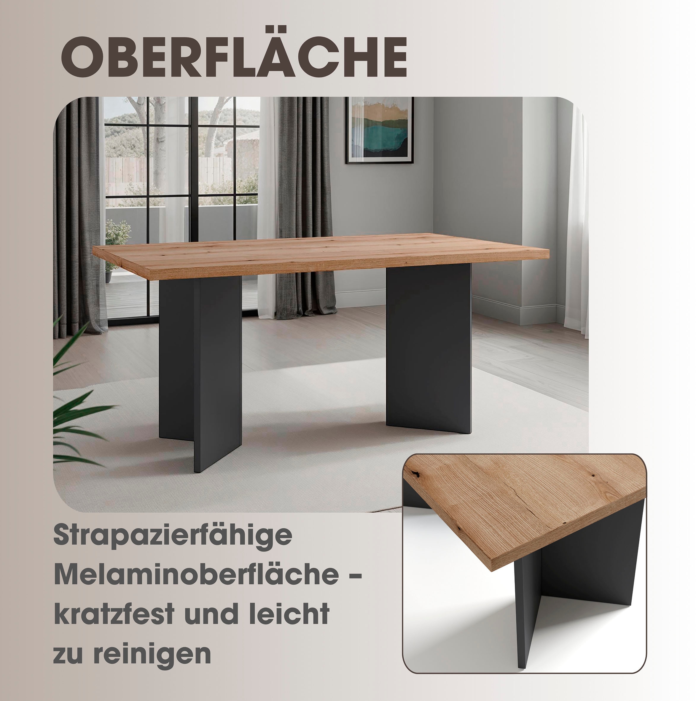 byLIVING Esstisch »Marten« 1 Stk. tlg. moderner Wangentisch in Eiche Nachbildung, 140 und 160 cm