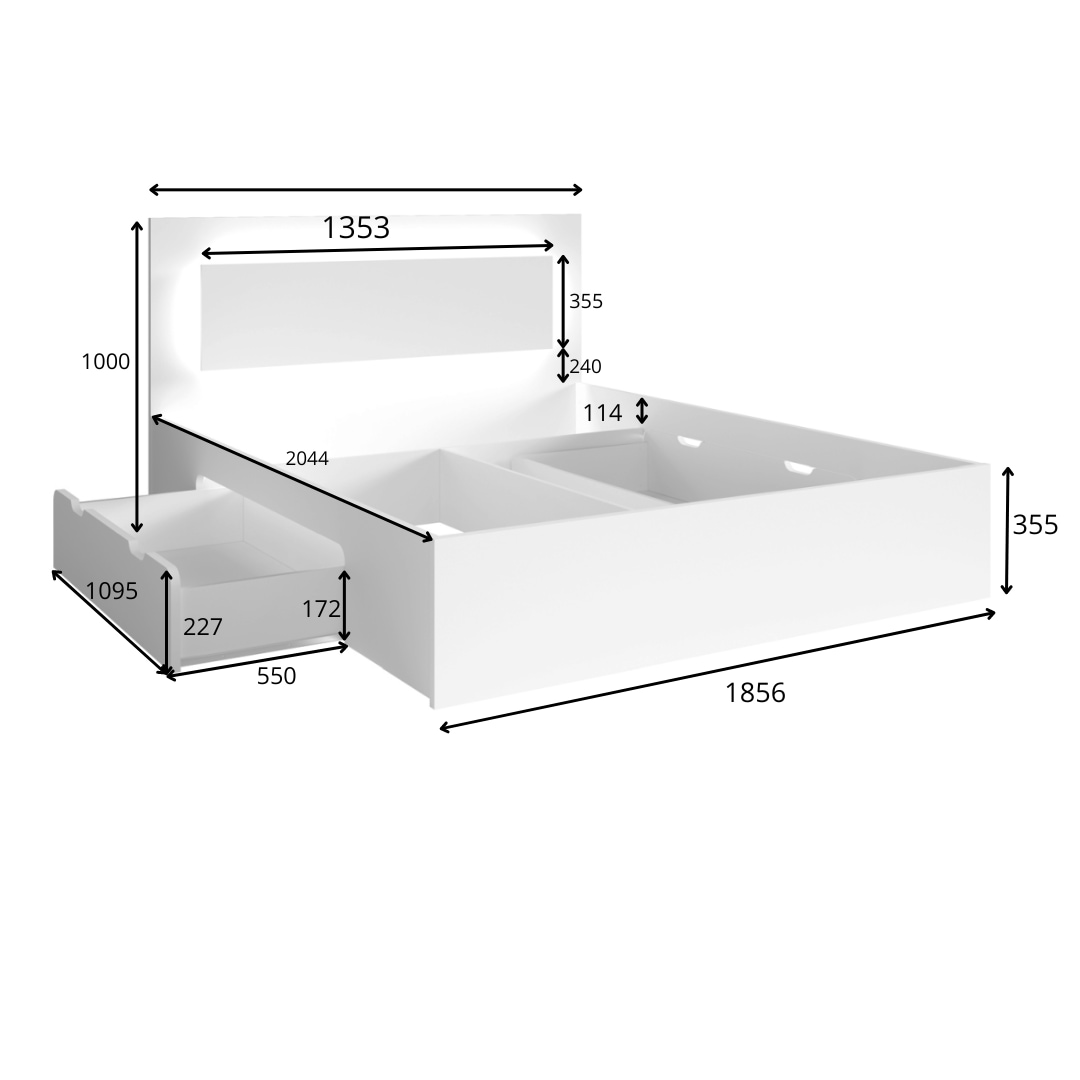 Home affaire Lit »PRESSAC mit Schubladen und Beleuchtung, in 2 Breiten - 160 und 180 cm« cadre de lit avec tiroirs, sans sommier ni matelas