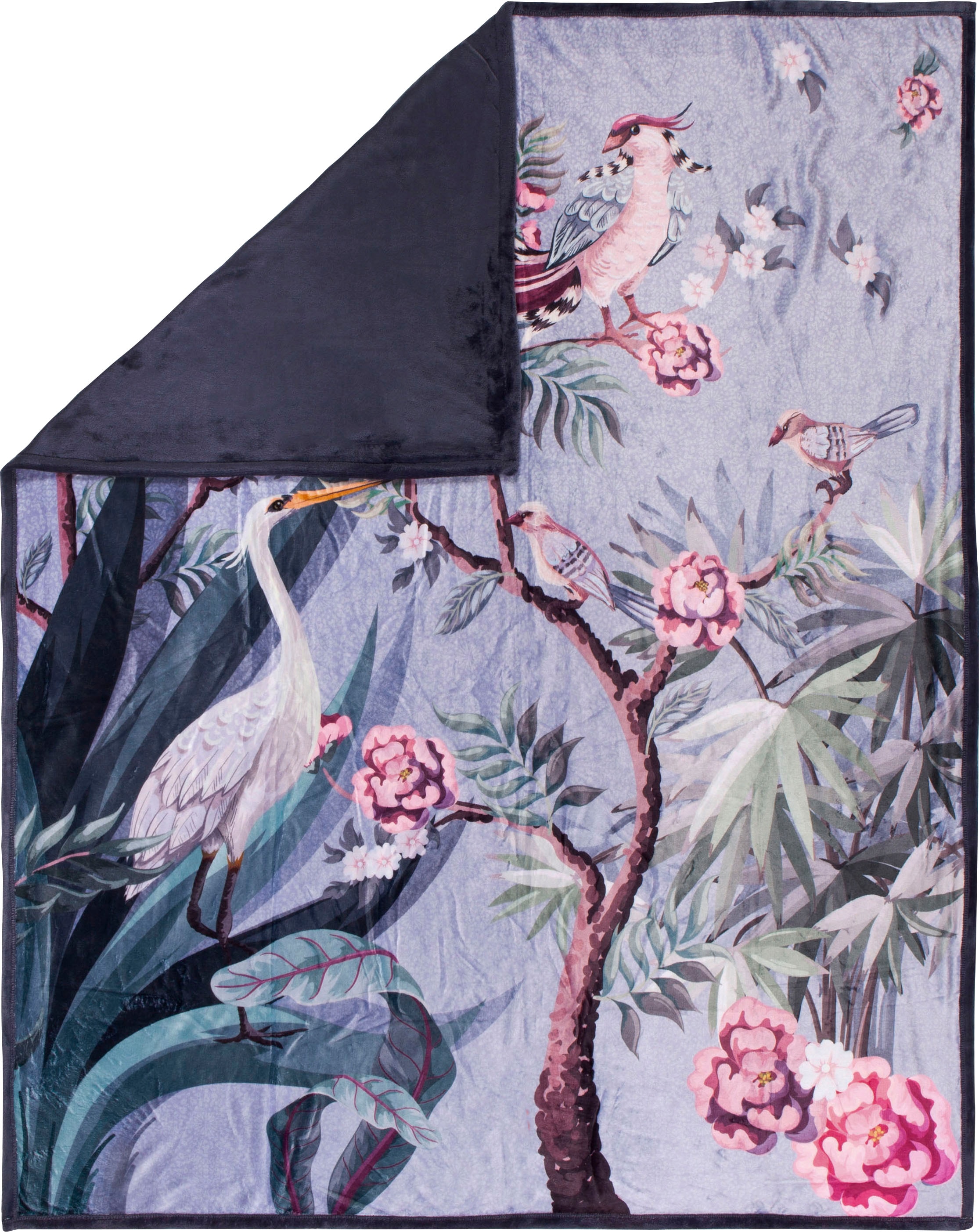 Descanso Plaid »Sarenza«, Sehr Weich, Kuscheldecke, 130x160 cm, Wendeoptik, Blumen, Grau