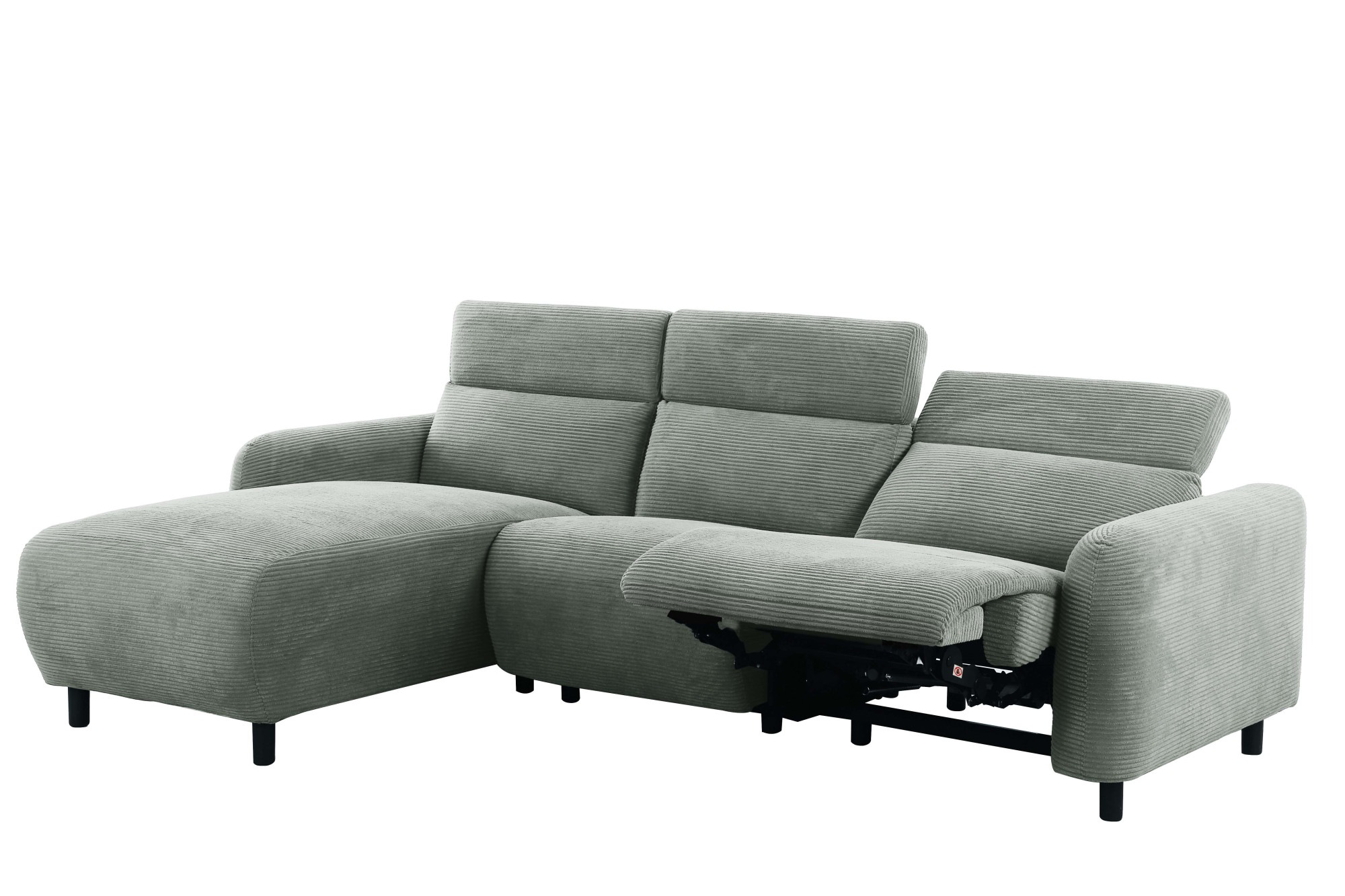 Home affaire Ecksofa »SKAANE in Cord, L-Form, 274 cm, manuelle u. elektrische Relaxfunktion,« rundes Design, Kopfteilverstellung, Federkernpolsterung