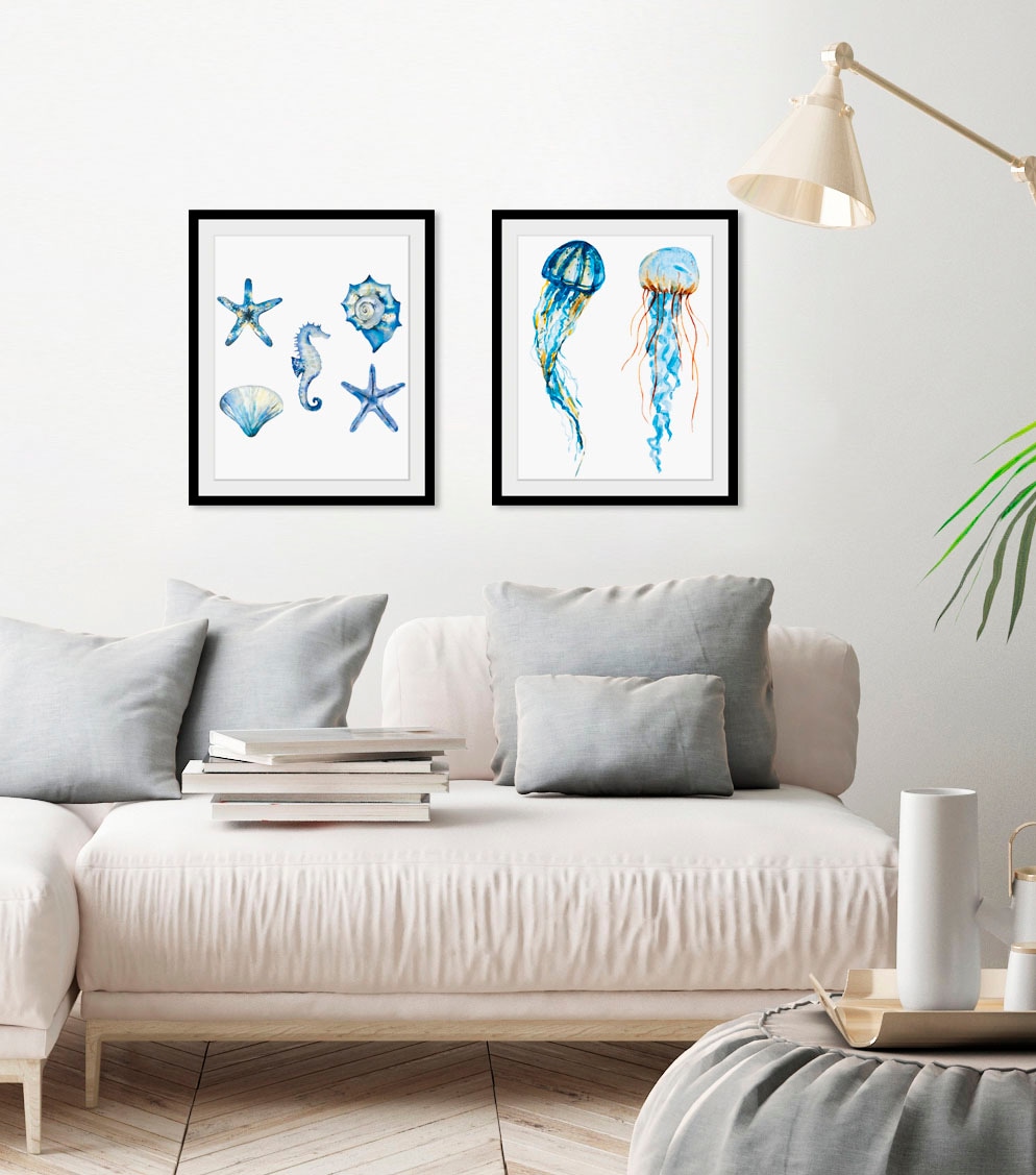 Image of queence Bild "Alexander" Kunst Meer Wassertiere 1 Stk. tlg. HD Premium Poster-Druck inkl. Holzrahmen