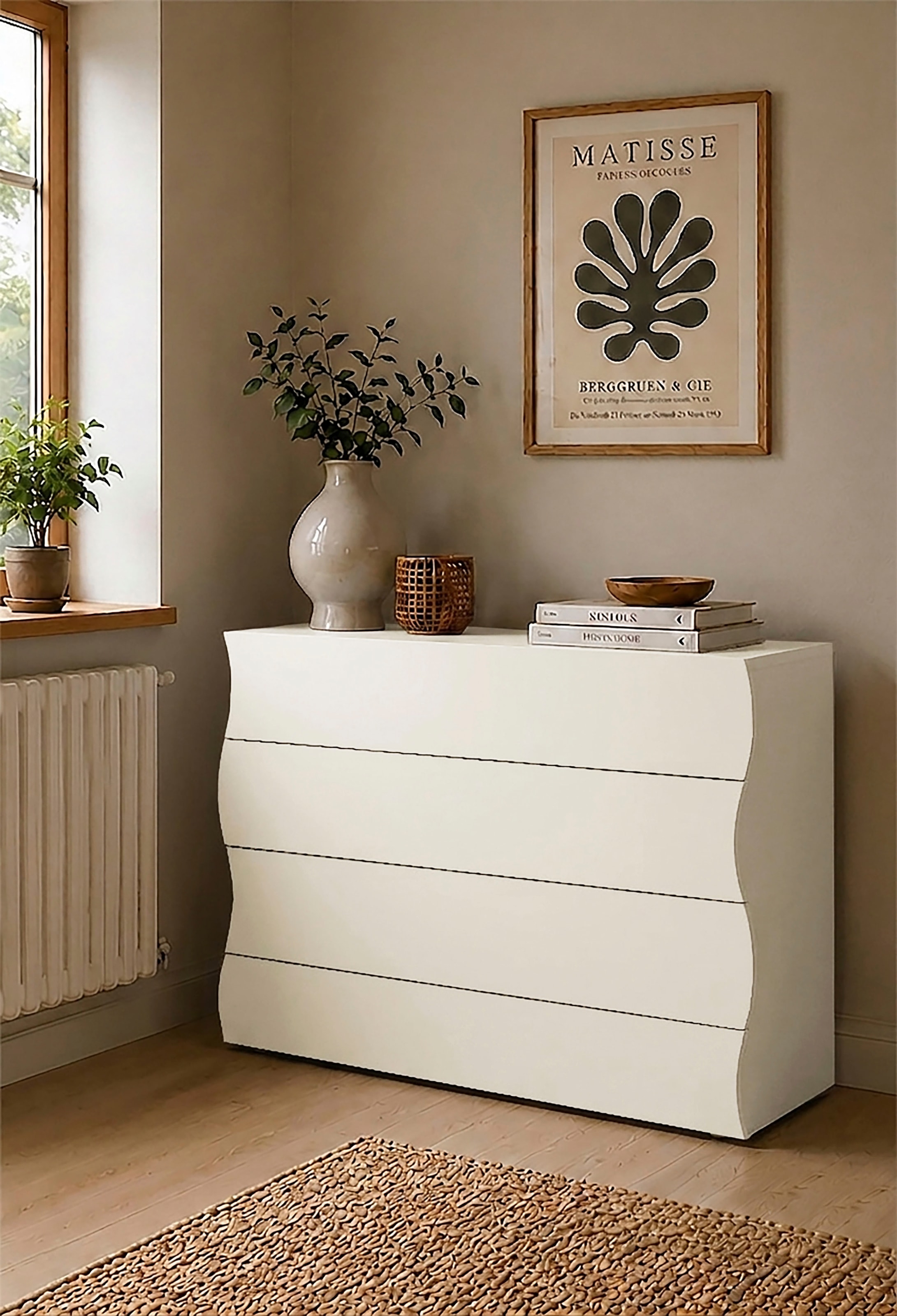 Home affaire Commode Onda, 89 cm de large, cachemire mat, avec 4 tiroirs, fabriqué en Italie