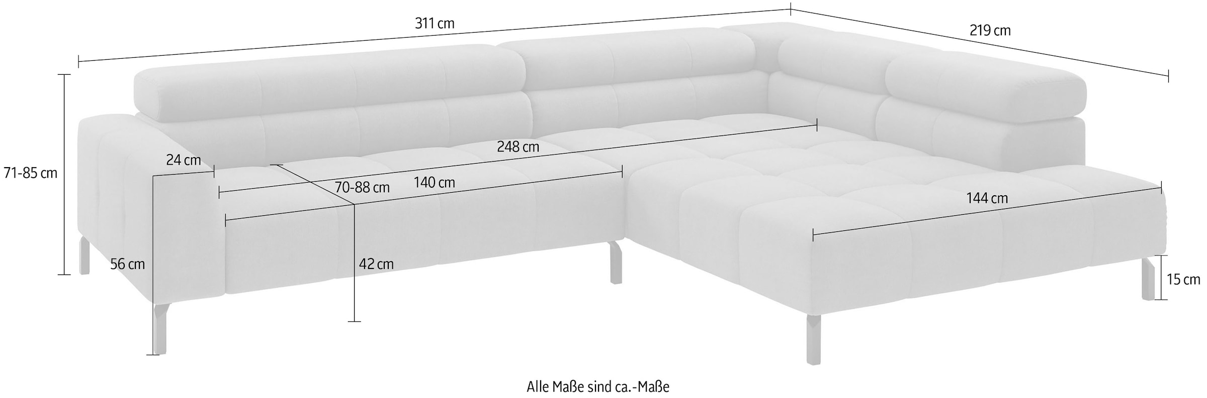 Home affaire Ecksofa »Claya, 311 cm breit, L-Form,  inkl. Kopfteilverstellung« wahlweise elektrischer Sitzvorzug
