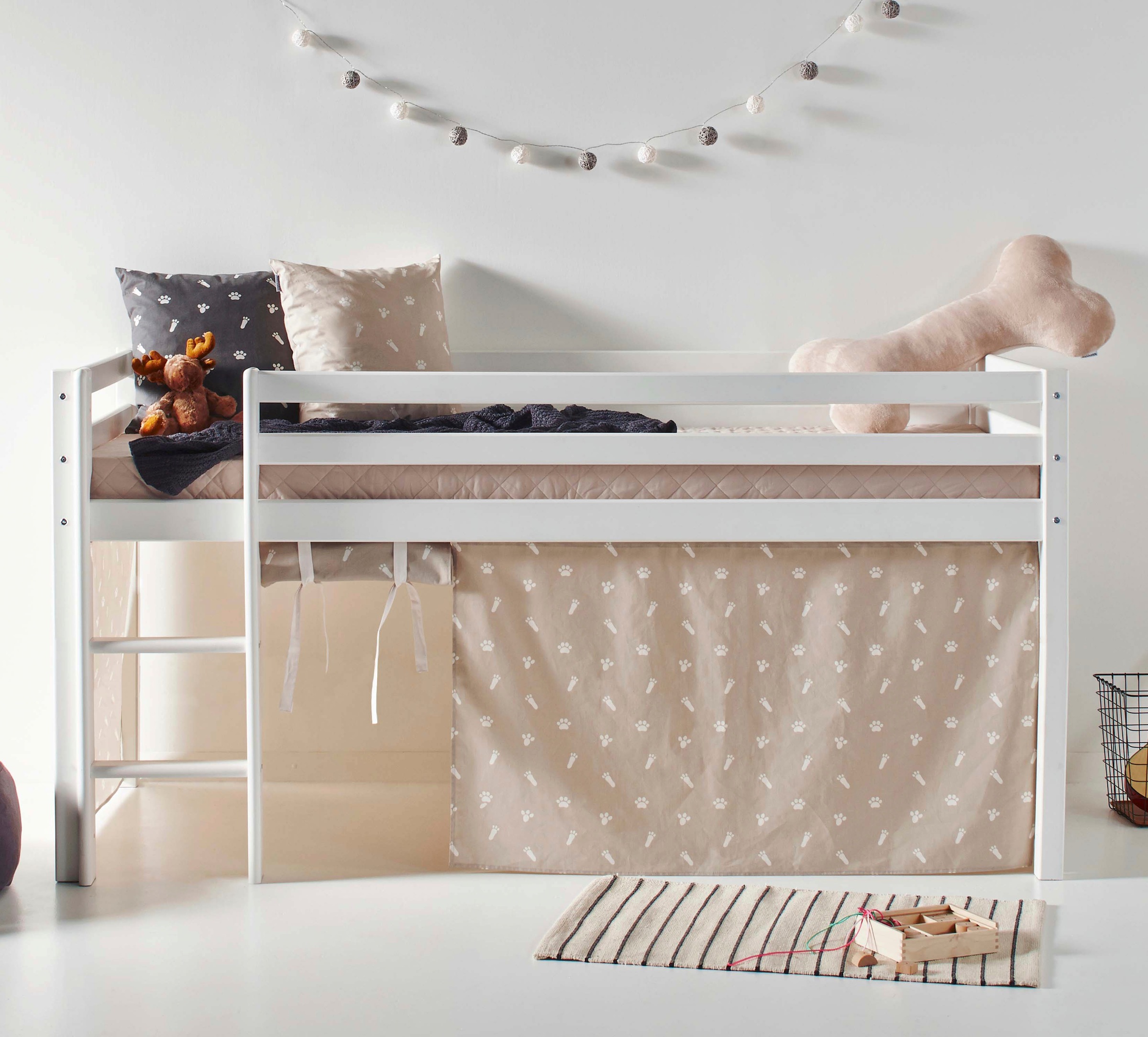 Hoppekids Hochbett »ECO Dream, Kinderbett, Spielbett, Halbhohes Bett aus Massivholz«, inkl. Vorhang-Set Creator, Bettgrösse & Matratze wählbar