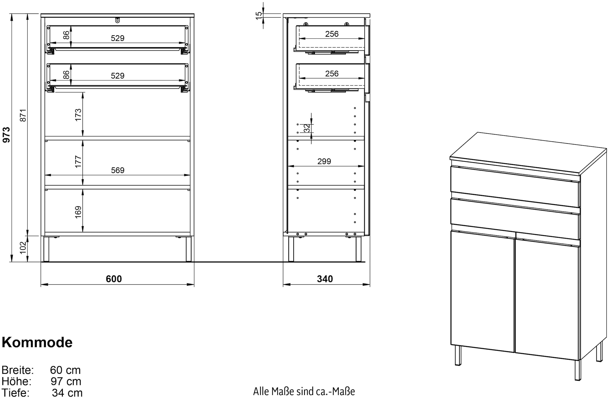 GERMANIA Midischrank »Torrance«, mit verstellbaren Einlegeböden und Füssen aus Metall, griffloses Design