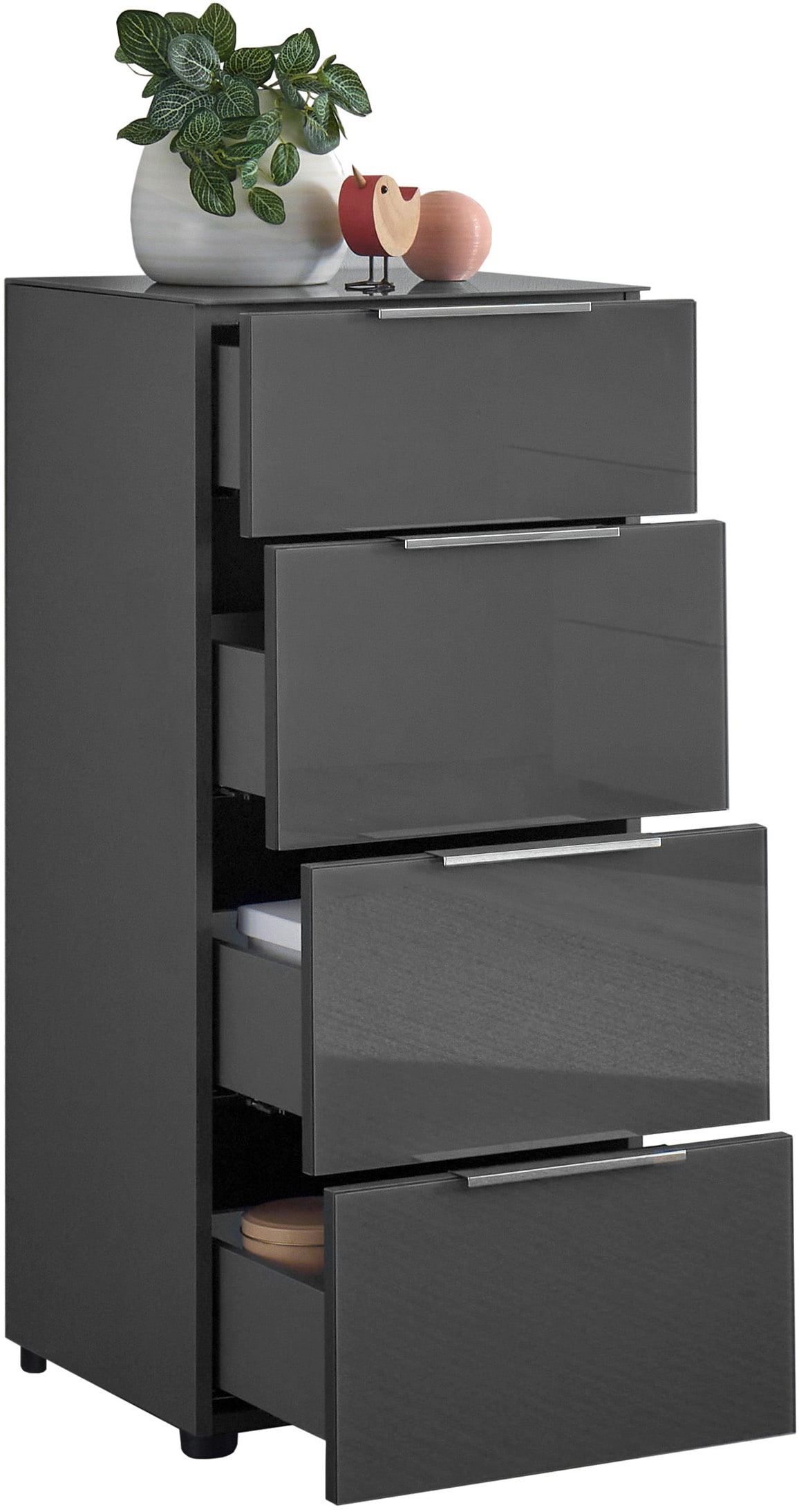 HBZ Commode »Santorin Mehrzweckschrank mit Schubkästen, BxHxT 45x99x40 cm« 1 cuis tlg. avec 4 tiroirs à fermeture douce, façade en verre et dessus en verre