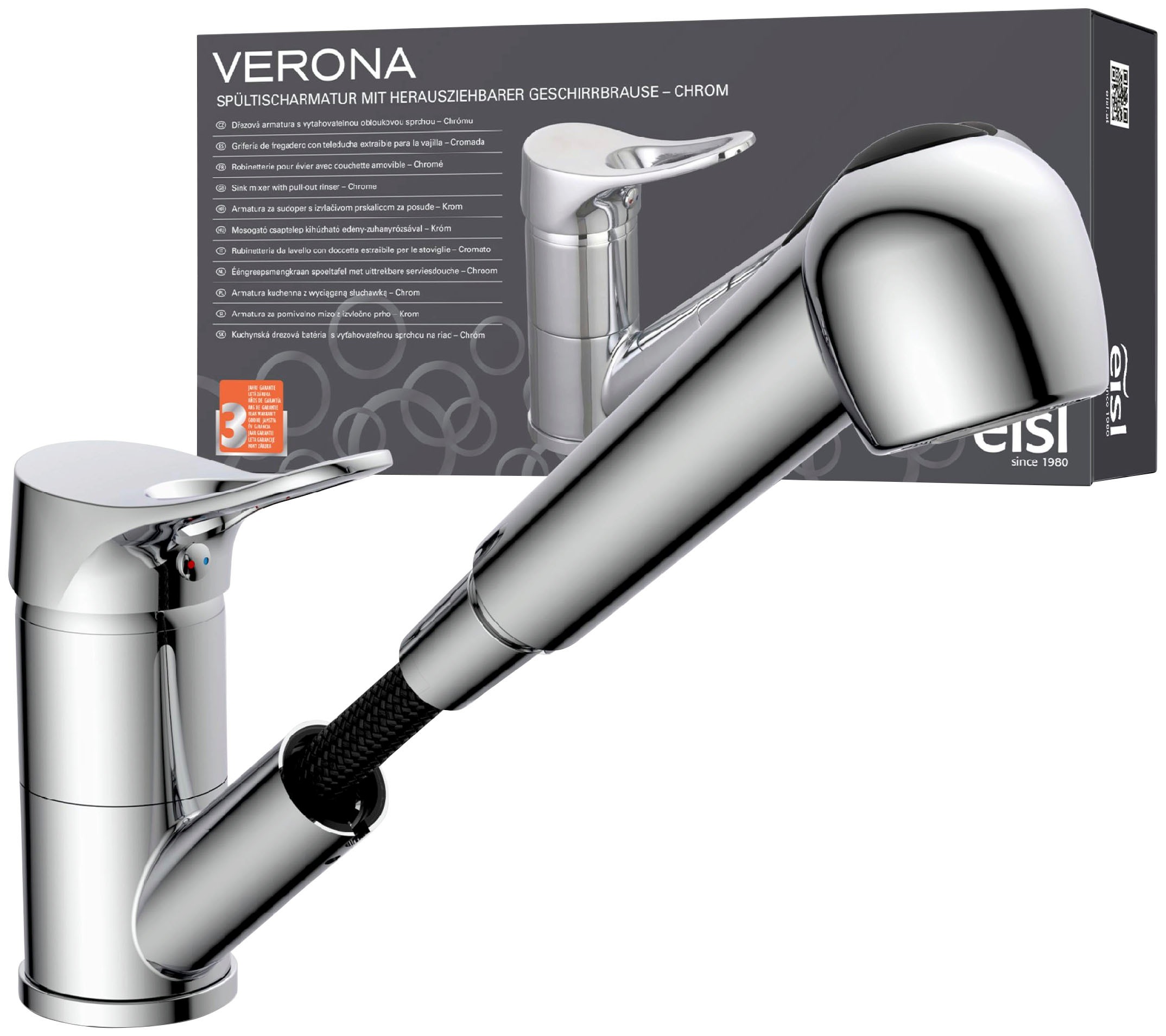 Image of Eisl Spültischarmatur "Verona" mit Geschirrbrause, Wasserhahn ausziehbar, 360 schwenkbar, Chrom