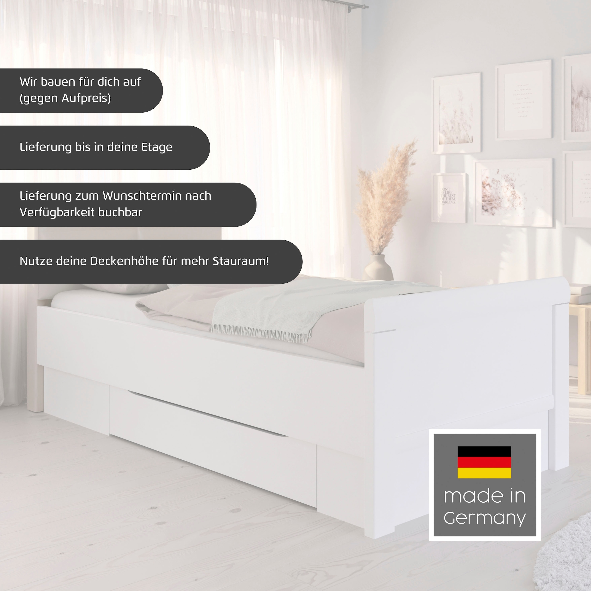 rauch Stauraumbett »Bett Einzelbett Stollenbett Bettkästen EVELYN« in Komforthöhe mit Holzkopfteil sowie Schubladen MADE IN GERMANY
