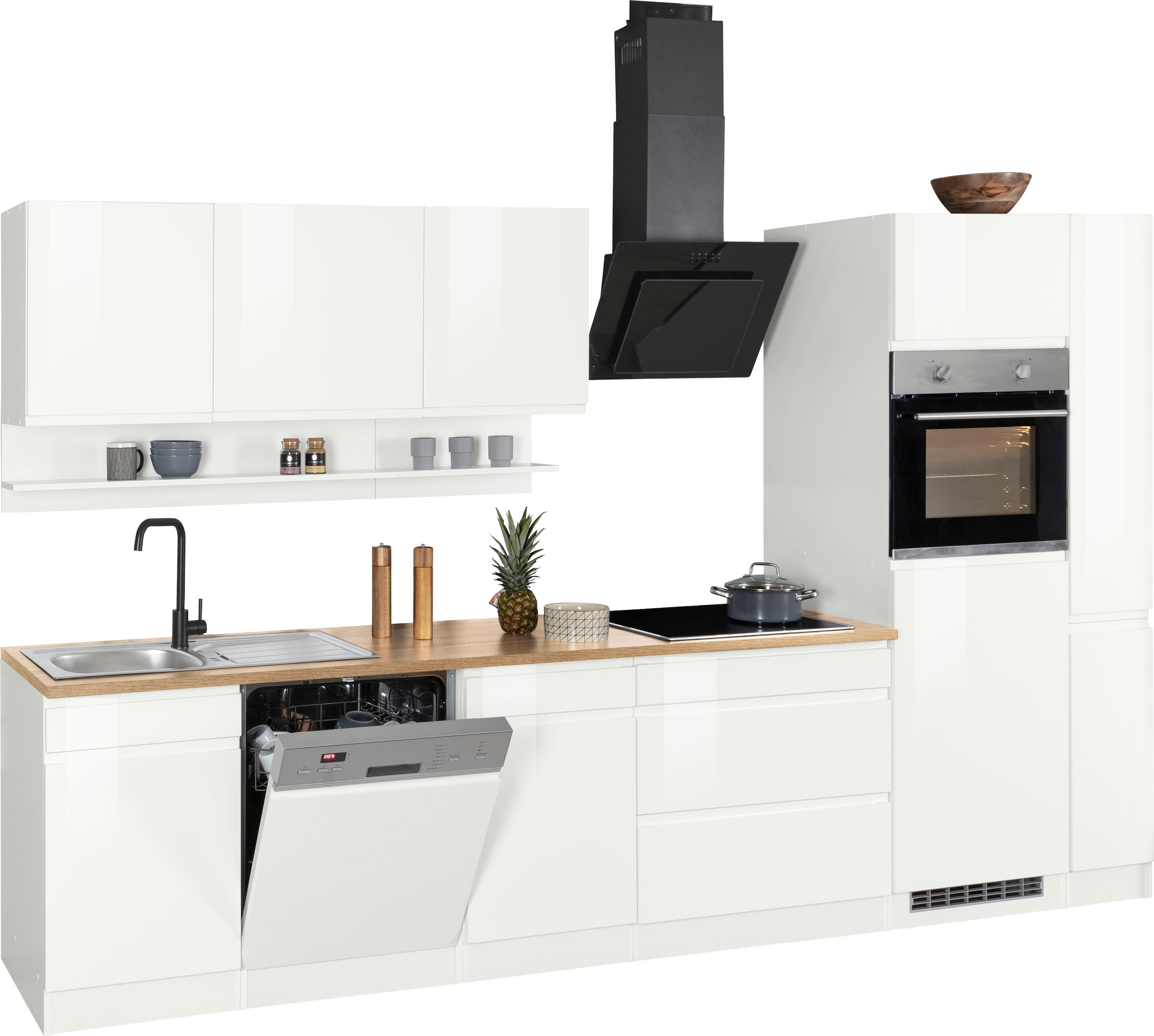 KOCHSTATION Küchenzeile »KS-Virginia,neu in verbesserter Ausführung« Arbeitsplatte 38 mm stark, Stauraum, Softclose,  Breite 330 cm, Soft-Close, ohne E-Geräte