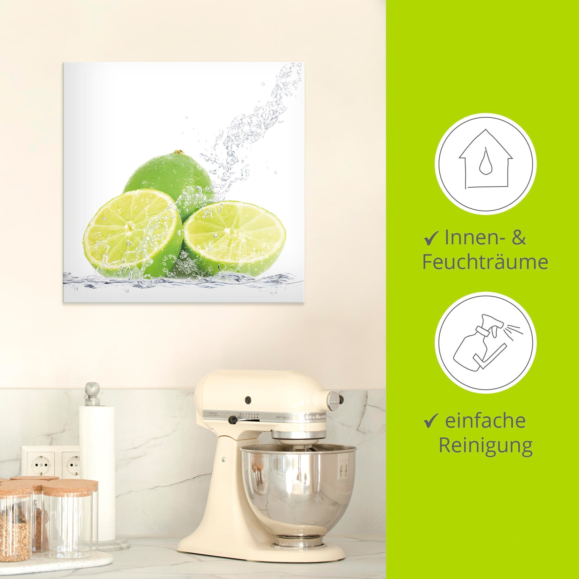 Artland Glasbild »Limette mit Spritzwasser«, Lebensmittel, (1 St.), in verschiedenen Grössen