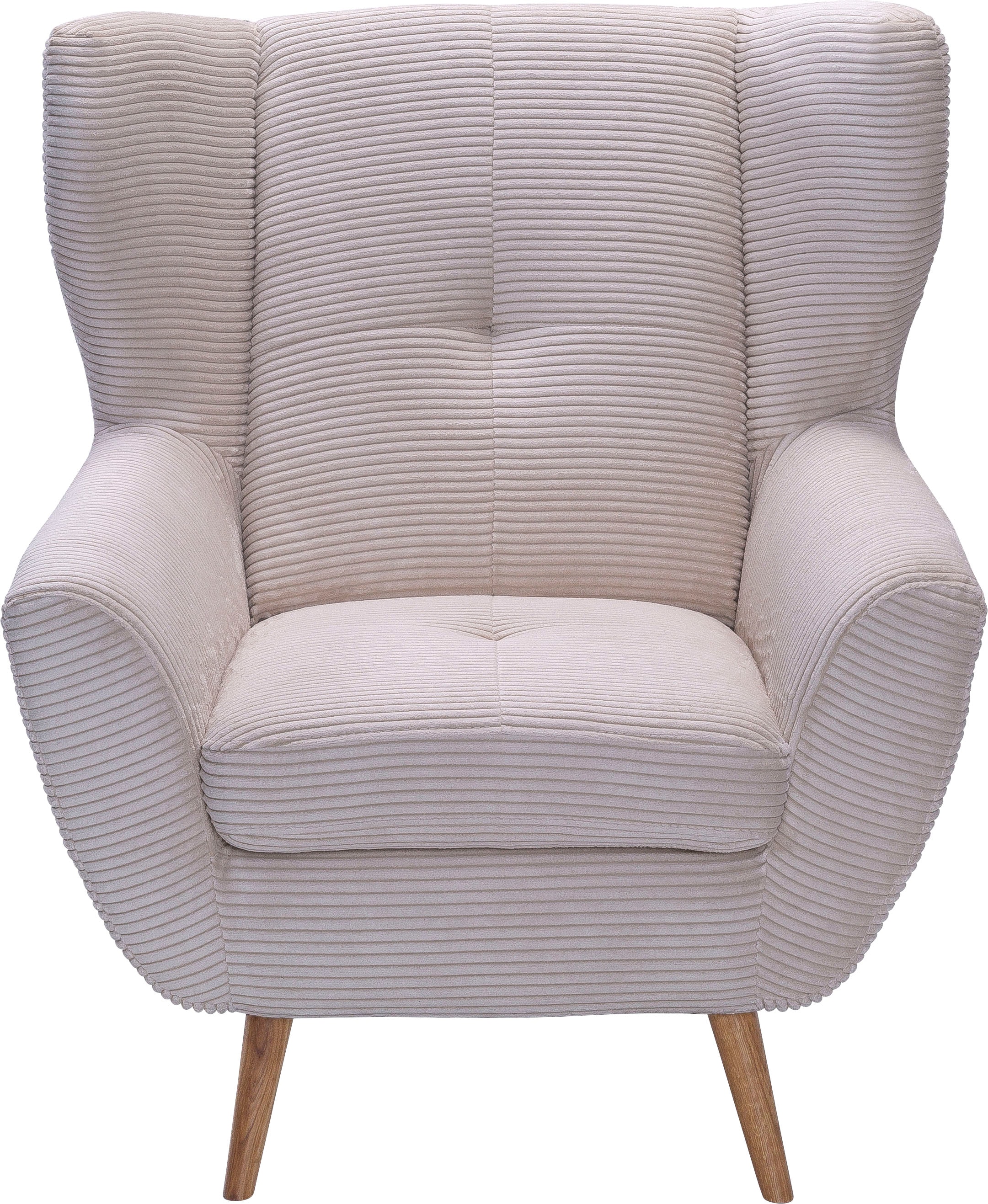 exxpo - sofa fashion Fauteuil »ALVESTA, Ohrensessel, Loungesessel mit hohem Sitzkomfort« gemütliche Rückenlehne, mit Knopfheftung und hohen Holzfüssen, in Cord