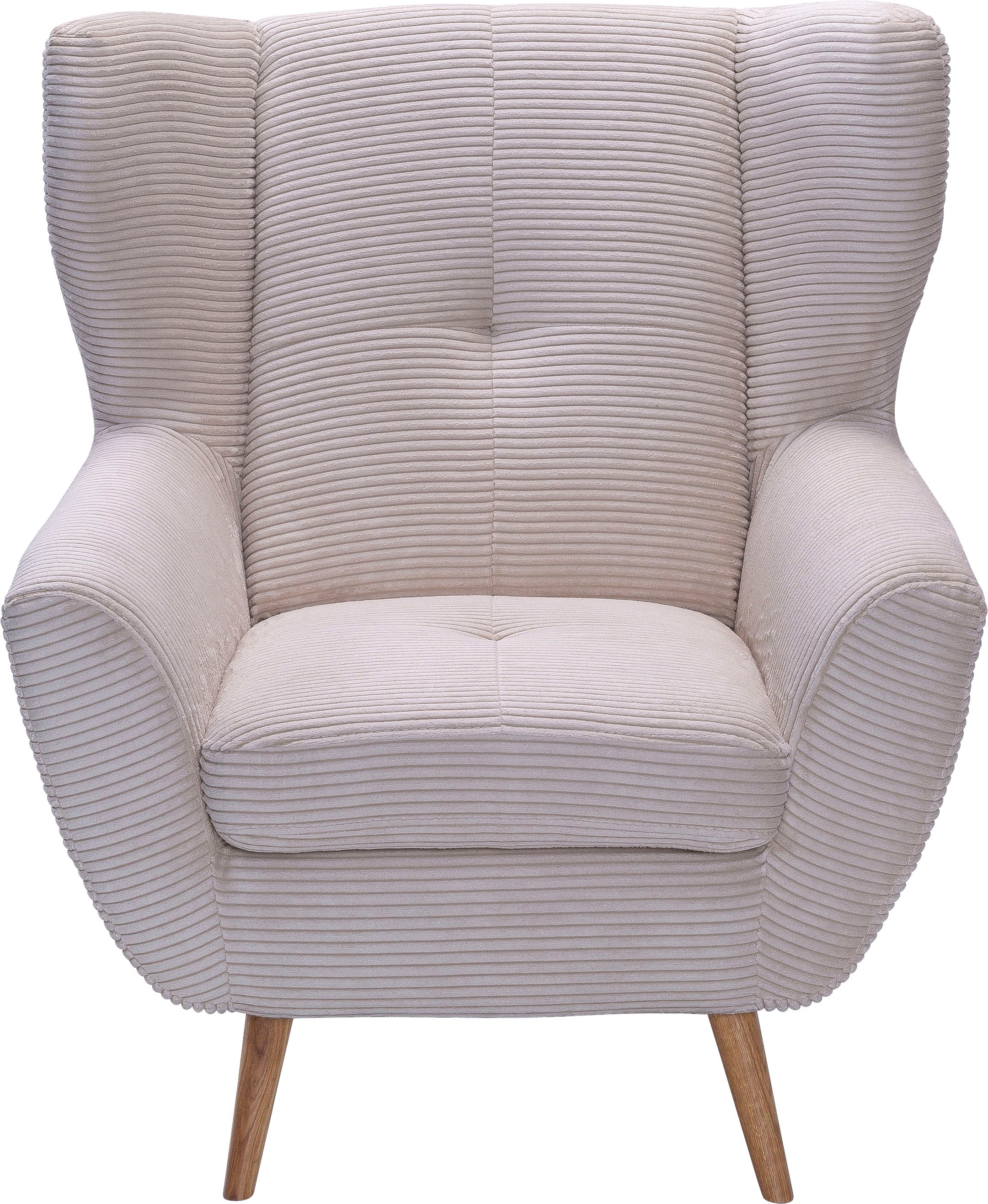 exxpo - sofa fashion Sessel "ALVESTA, Ohrensessel, Loungesessel mit hohem Sitzkomfort" gemütliche Rückenlehne, mit Knopfheftung und hohen Holzfüßen, in Cord