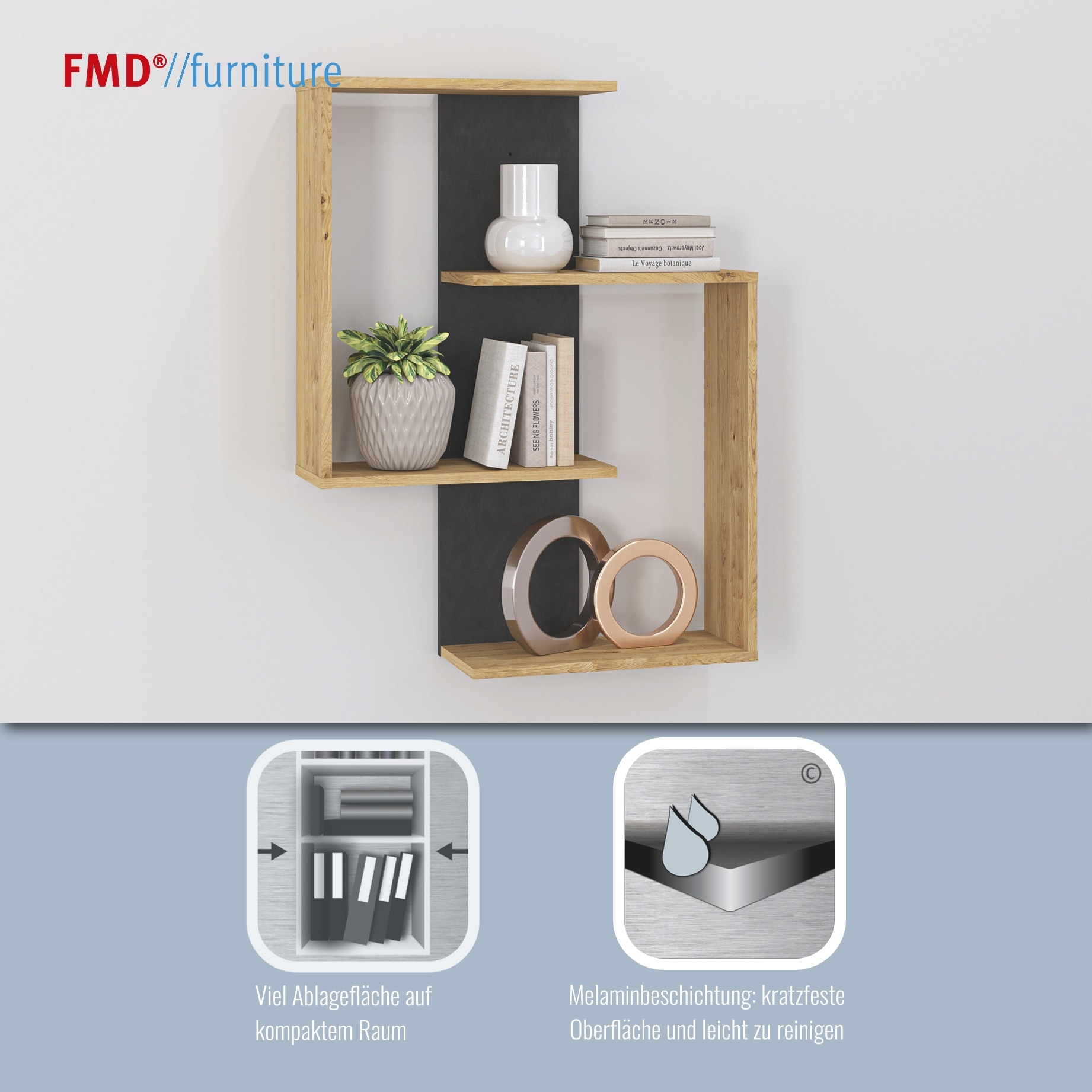 FMD Étagère murale »Kreta« Wandregal mit 4 Ablageflächen