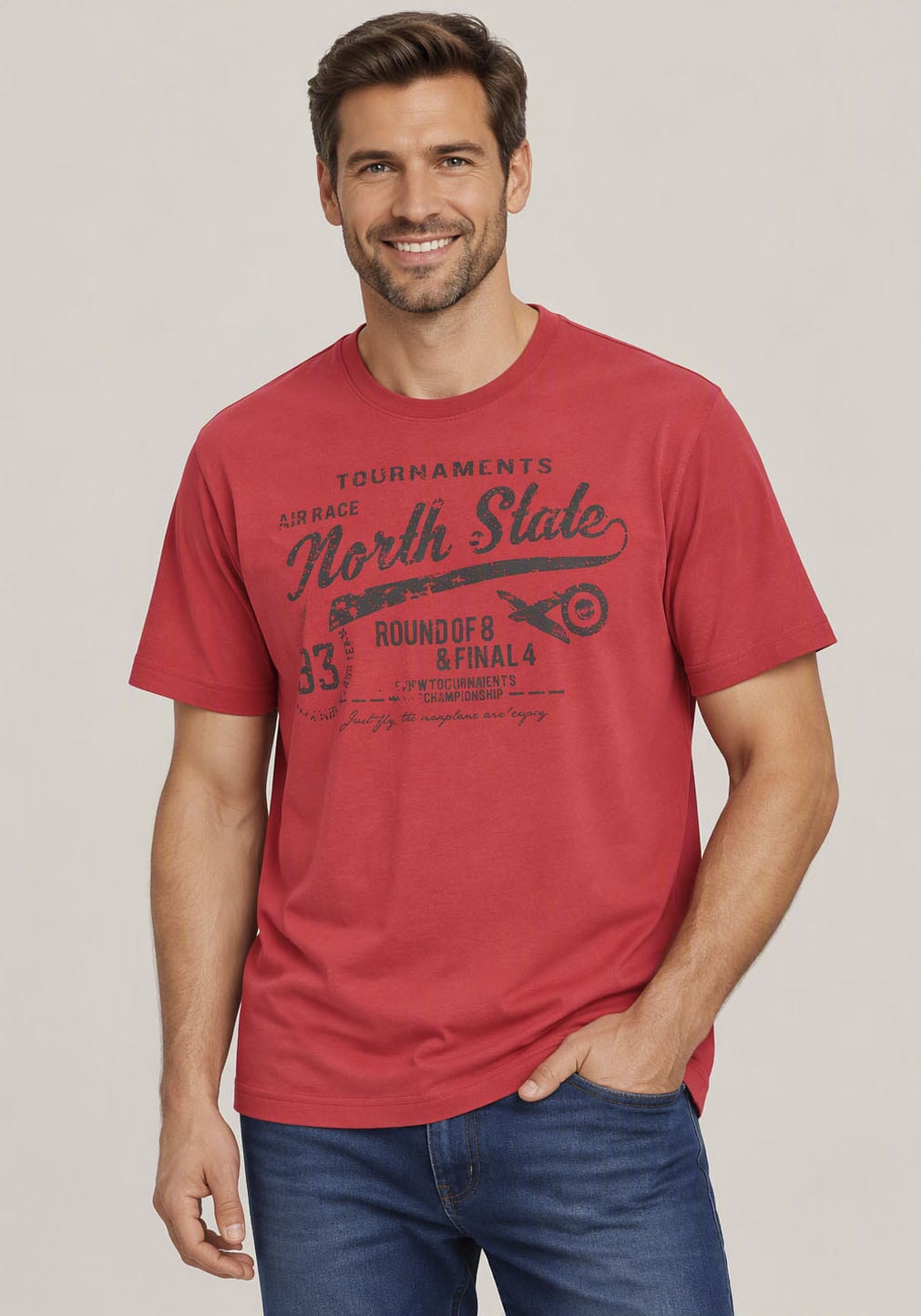 Man's World Rundhalsshirt Kurzarm,  bedruckt,  Rundhalsausschnitt,  aus Single Jersey