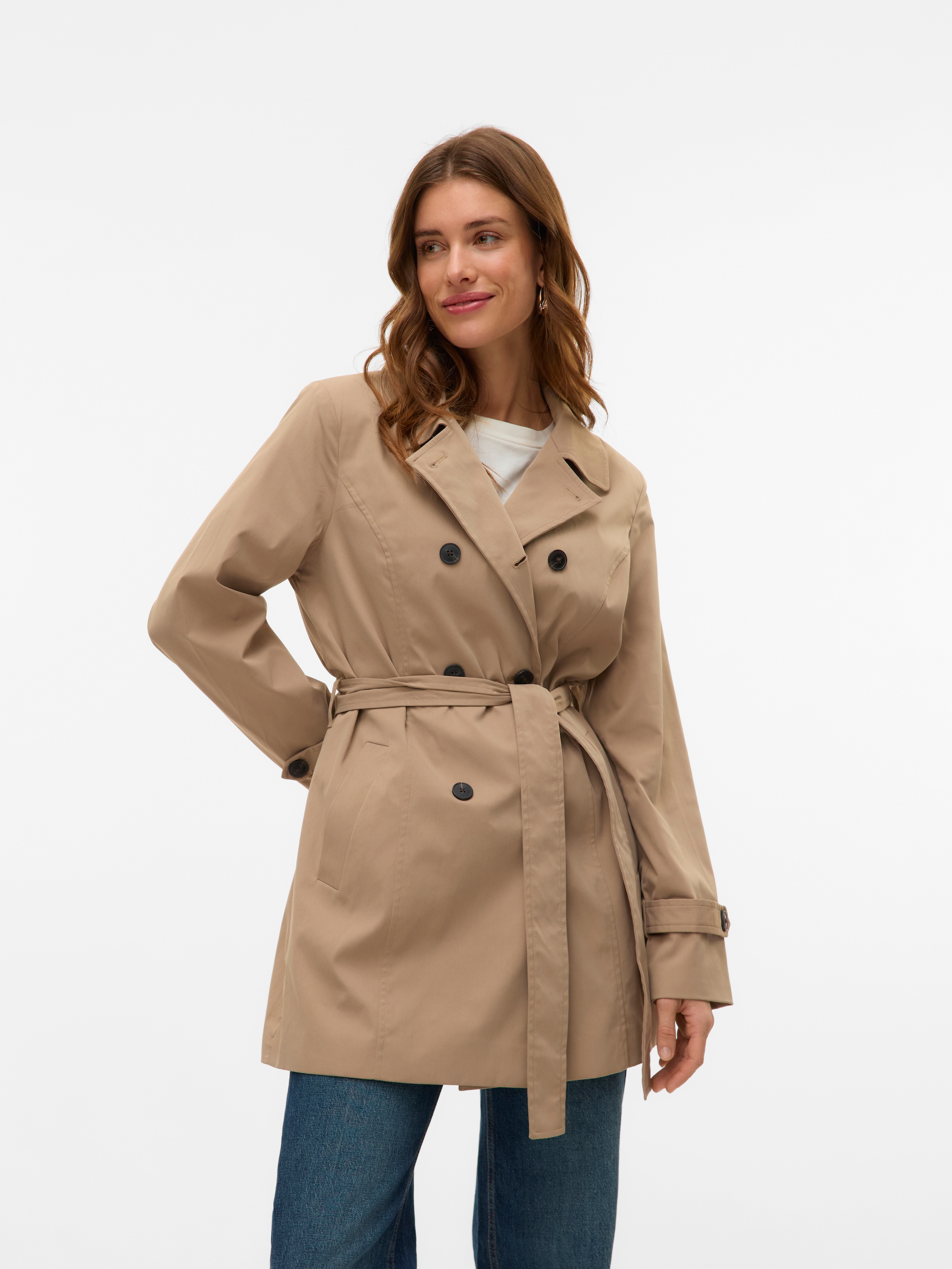 Image of Vero Moda Trenchcoat "VMCHELSEA OLIVIA TRENCHCOAT NOOS" kurzer 2-Reiher mit abnehmbarem Bindegürtel