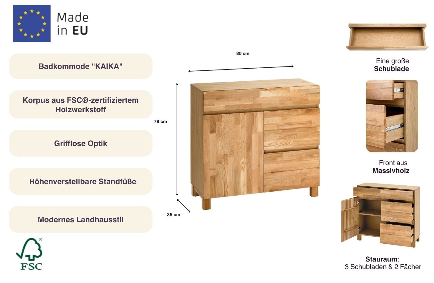 Home affaire Commode de salle de bain »Kaika« Breite 80 cm