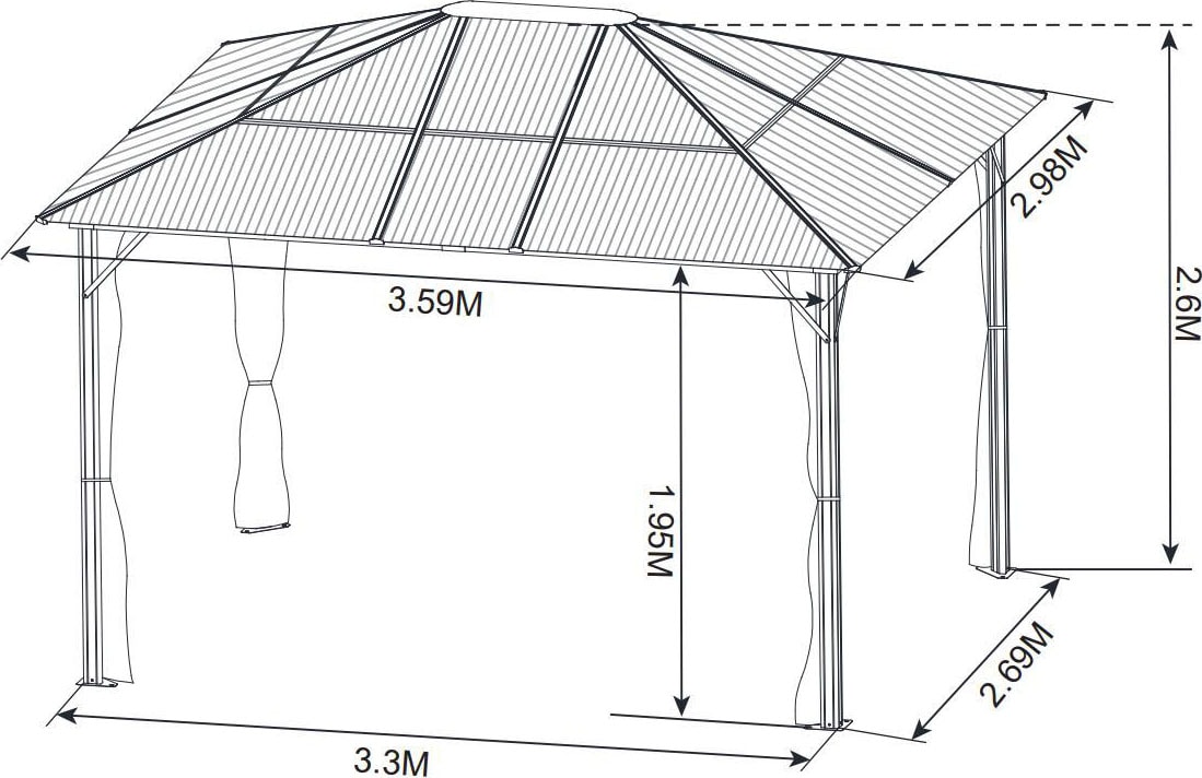 KONIFERA Pavillon »Aruba 2.0«, BxT: 300x365 cm, Aluminium, Polycarbonat-Dachplatten, versch. Farben