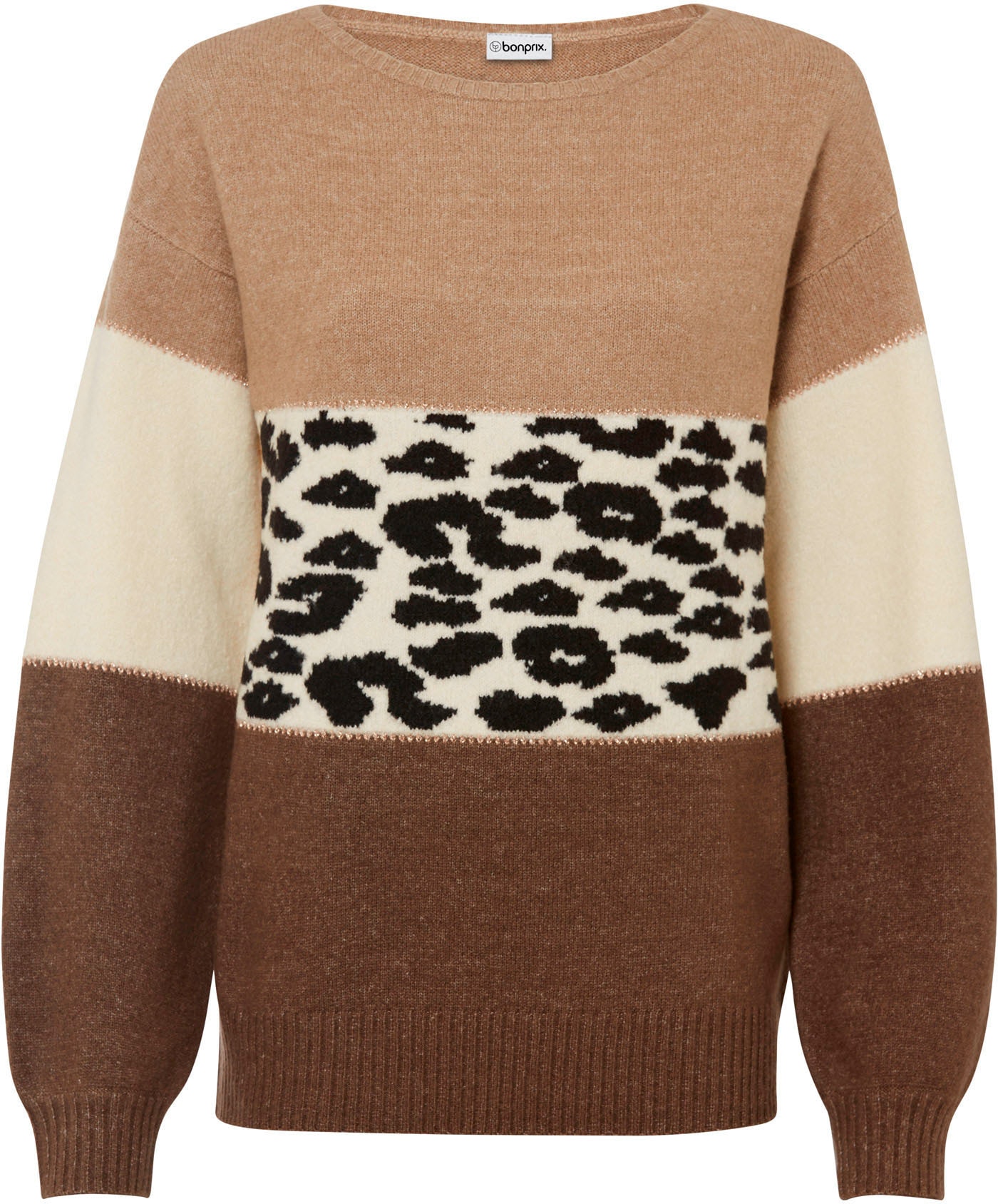 bonprix Pull en tricot »Oversize-Pullover« mit gemustertem Design, mit Glitzergarn Details, Materialmix