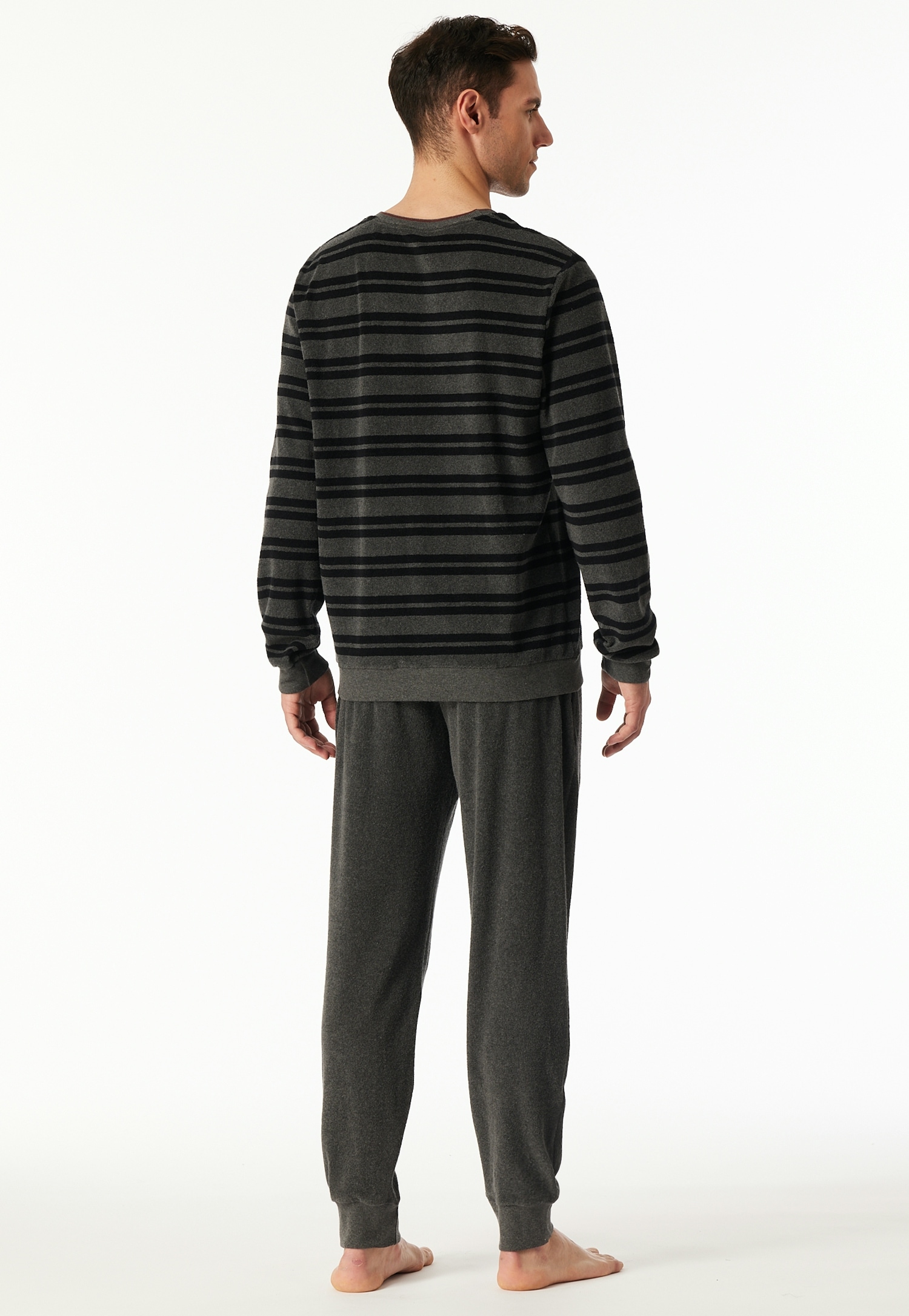 Schiesser Schlafanzug »Casual Nightwear« 2 Stk. tlg., Rundhalsausschnitt, Bindeband, wärmend, Frottee, Langarm