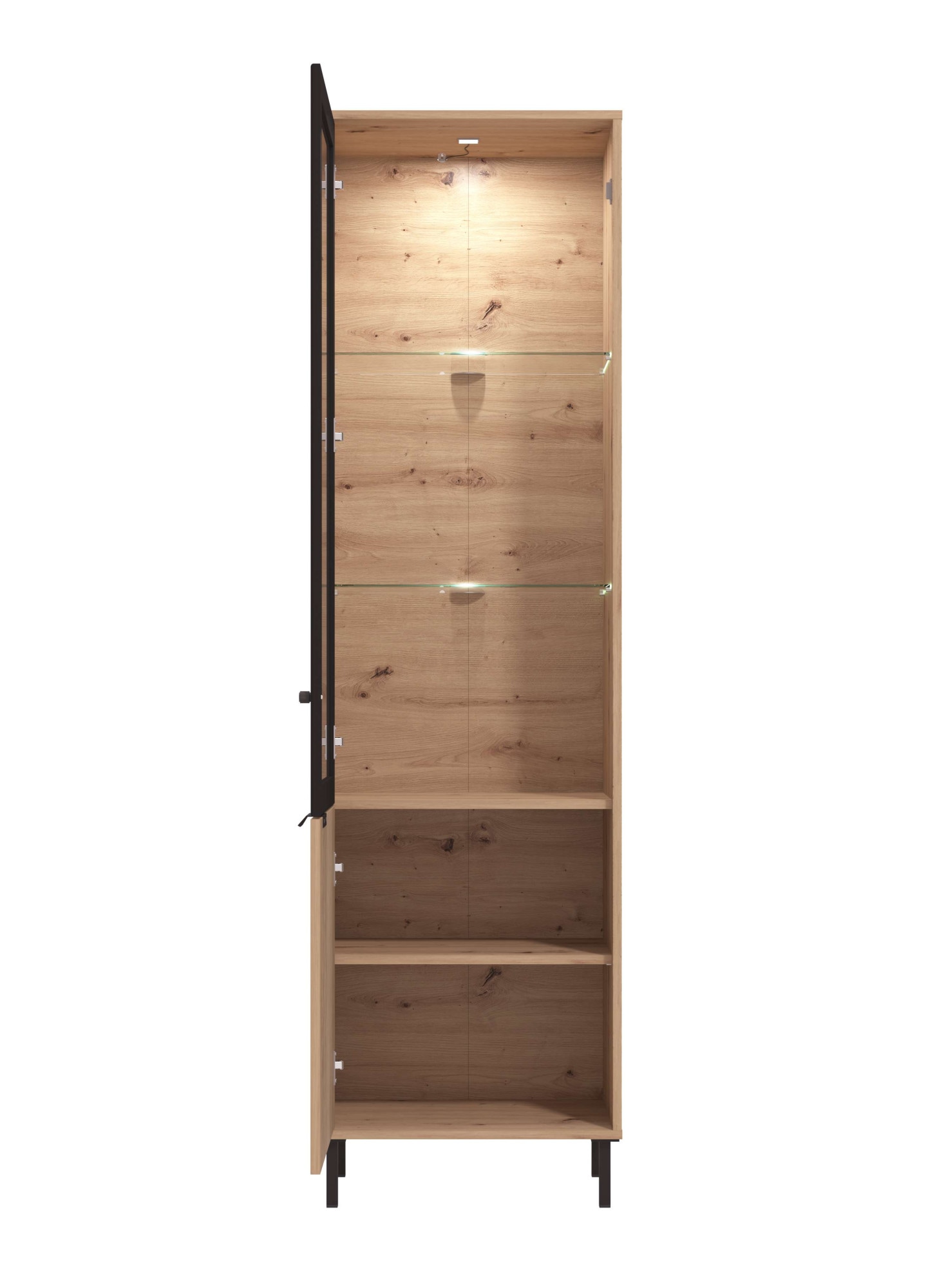 Home affaire Vitrine »Mayenne Vitrinenschrank, Standvitrine, Showcase, B/H: 54,5/195 cm« Holztür mit Rillen-Optik, Glastür, Modernes Design