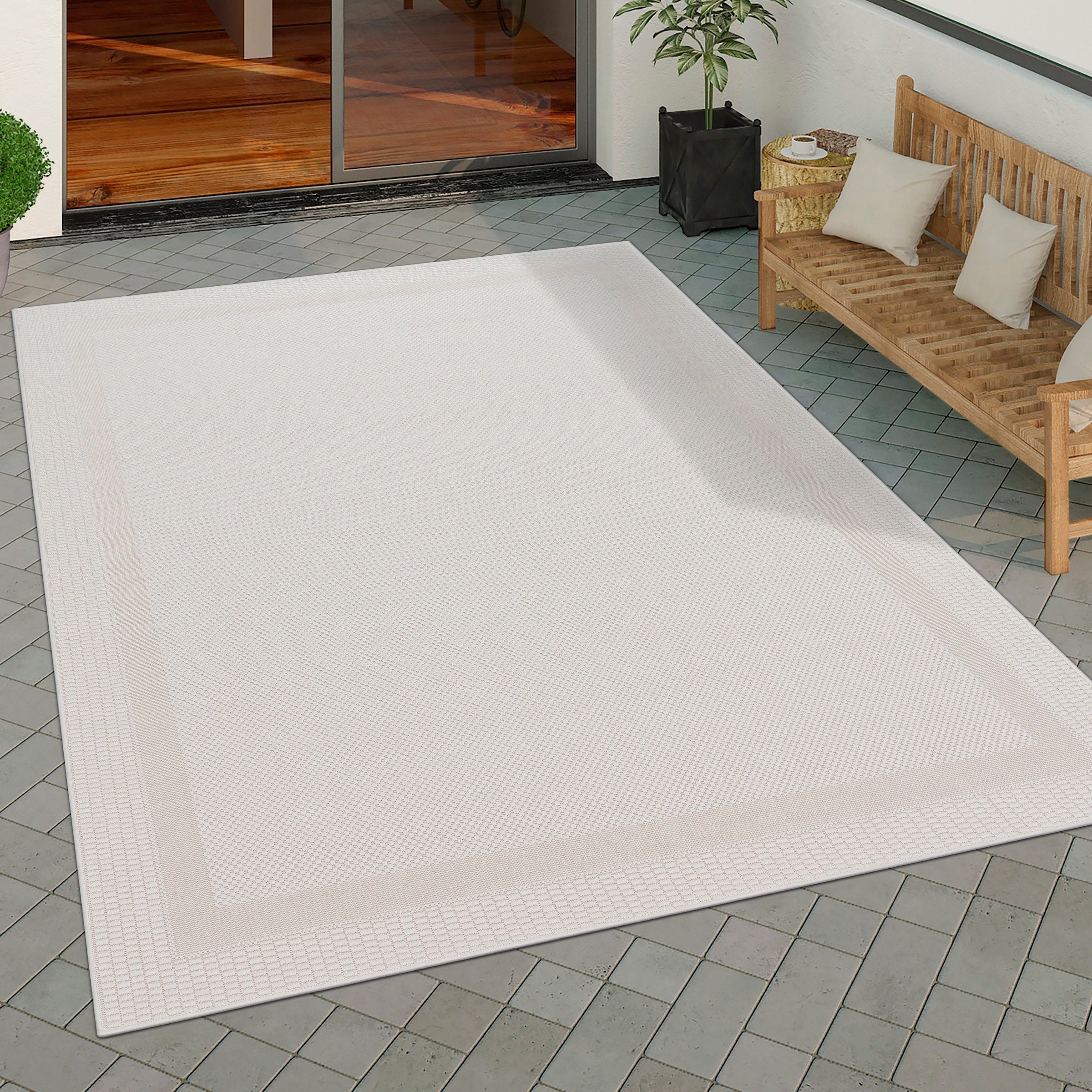 Paco Home Teppich »Roma 272«, rechteckig, 4 mm Höhe, Flachgewebe, meliert, mit dezenter Bordüre, In- und Qutdoor geeignet