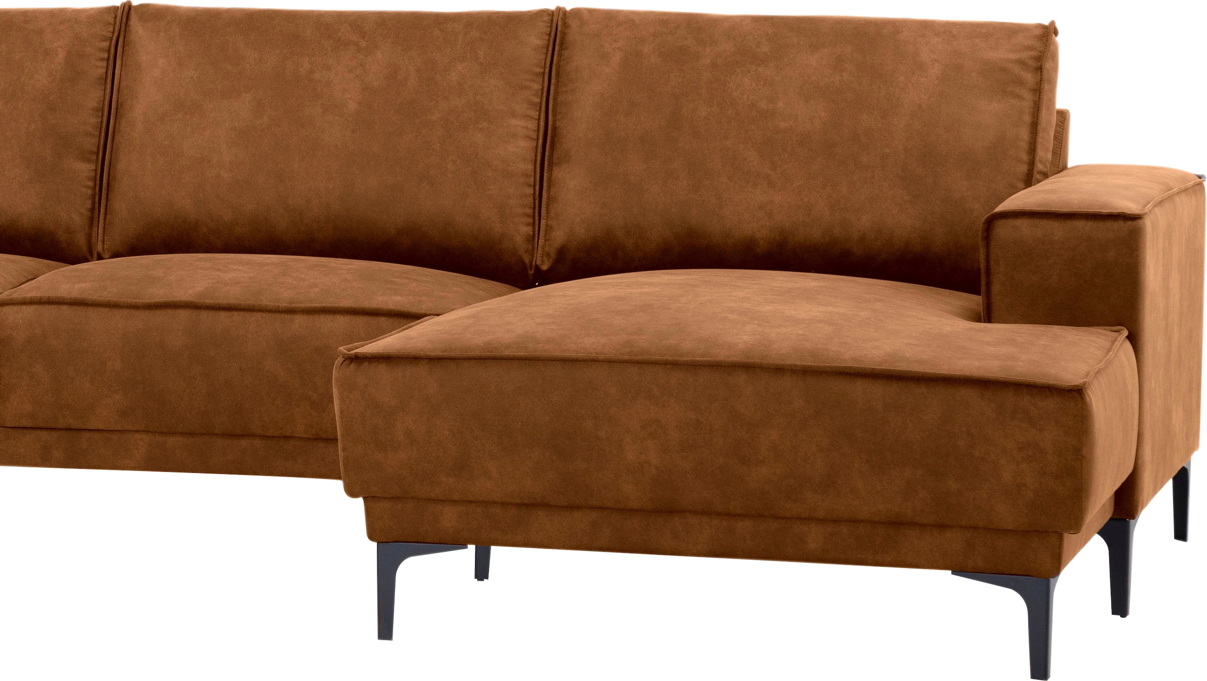 Places of Style Wohnlandschaft »XXL Sofa Oland, Struktur, Flachgewebe, Luxus-Microfaser, Boucle«, U-Form, 345 cm, Wellenunterfederung, Skandi-Design, Metallfüsse
