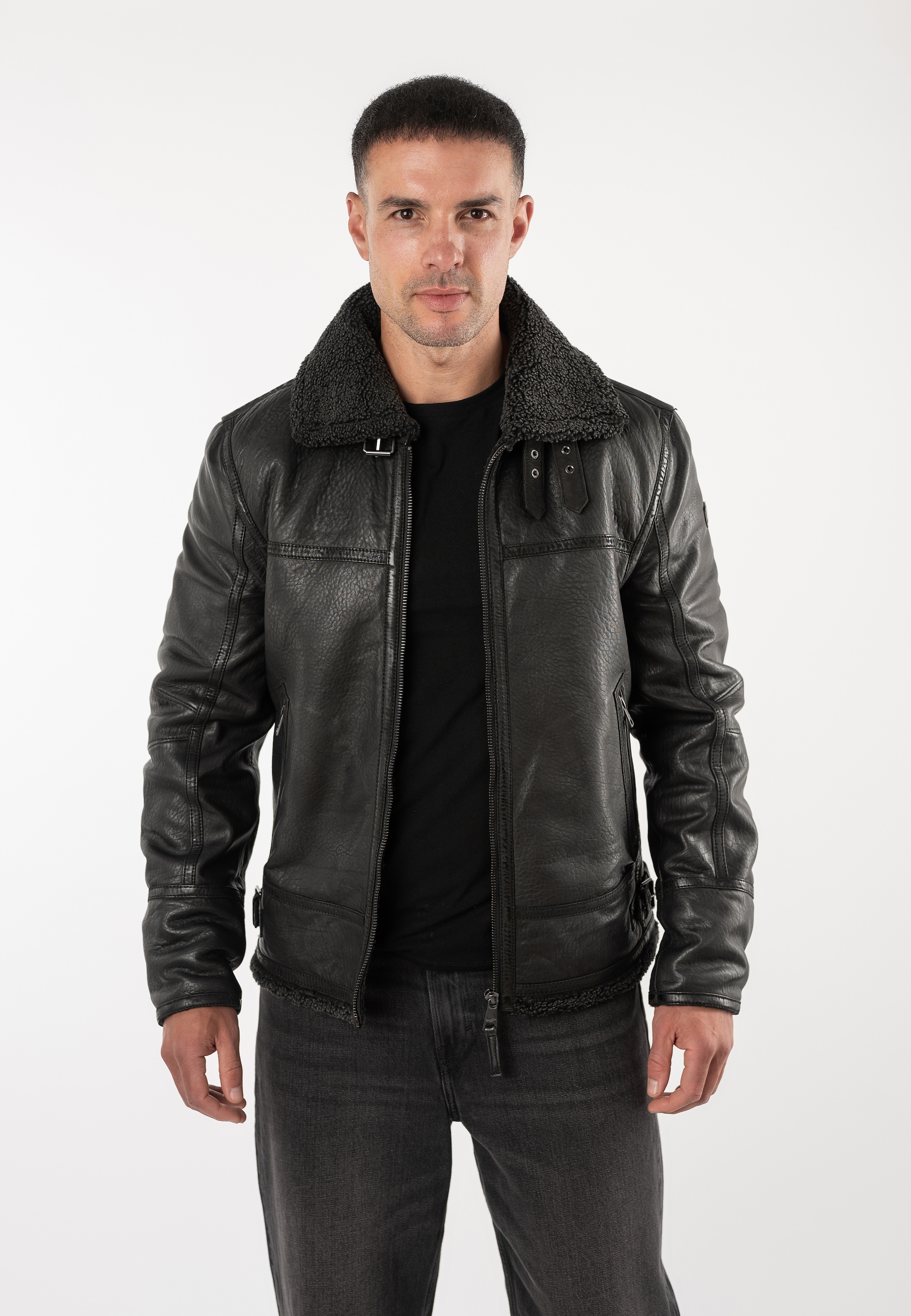 Mauritius Lederjacke »MMPolarforce« im Sherpa-Look mit Besatz am Kragen