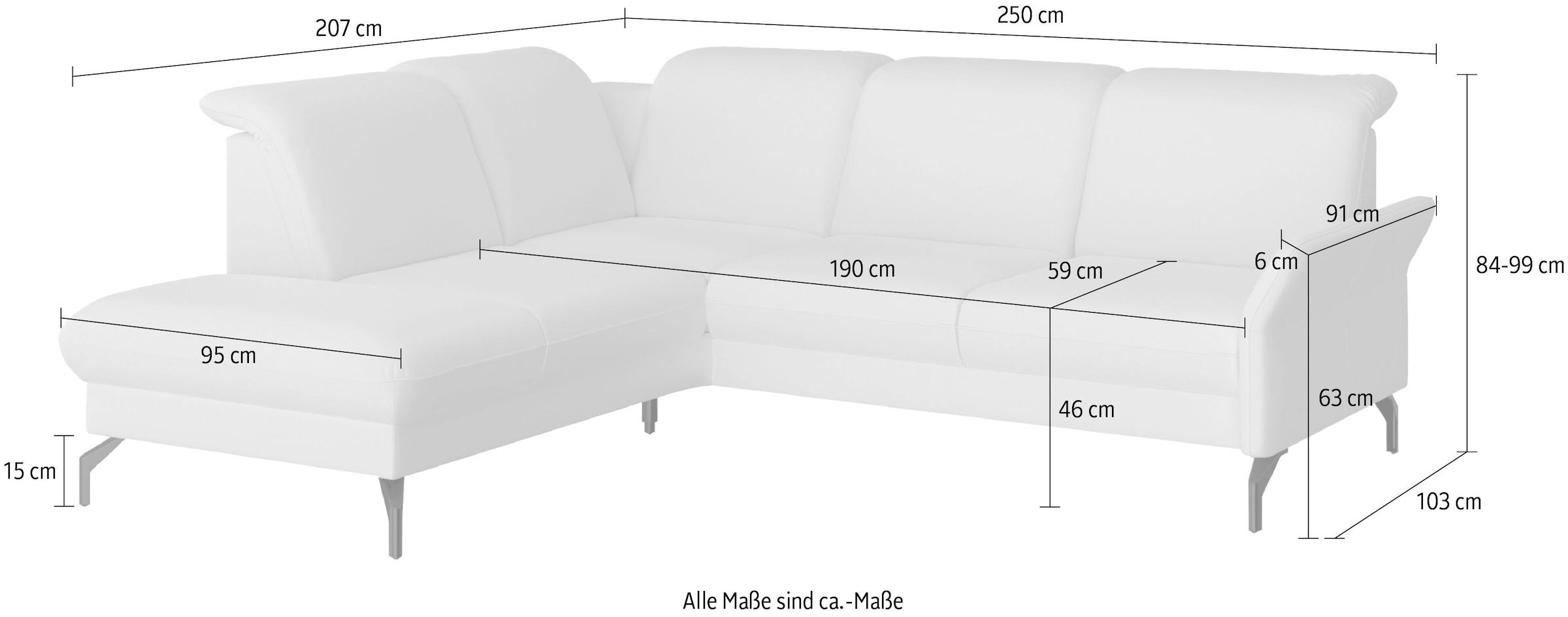 sit&more Ecksofa »Fashion L-Form«, wahlweise mit Kopfteilverstellung, Vorziehsitz, motorisch, Nickelfüsse
