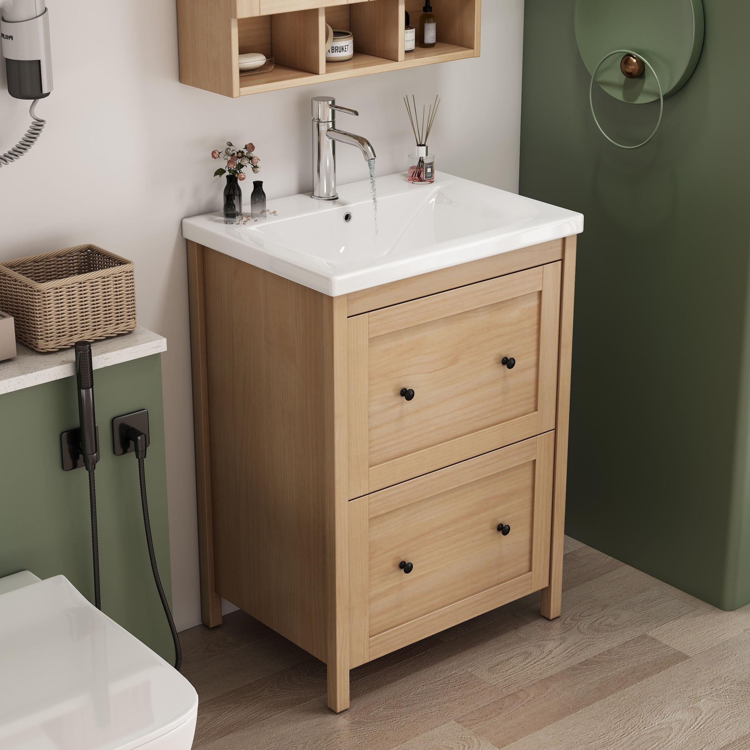 welltime Waschtisch »Stockholm« Komplett-Set,  Waschplatz mit 2 Auszügen und Softclose Breite 60cm