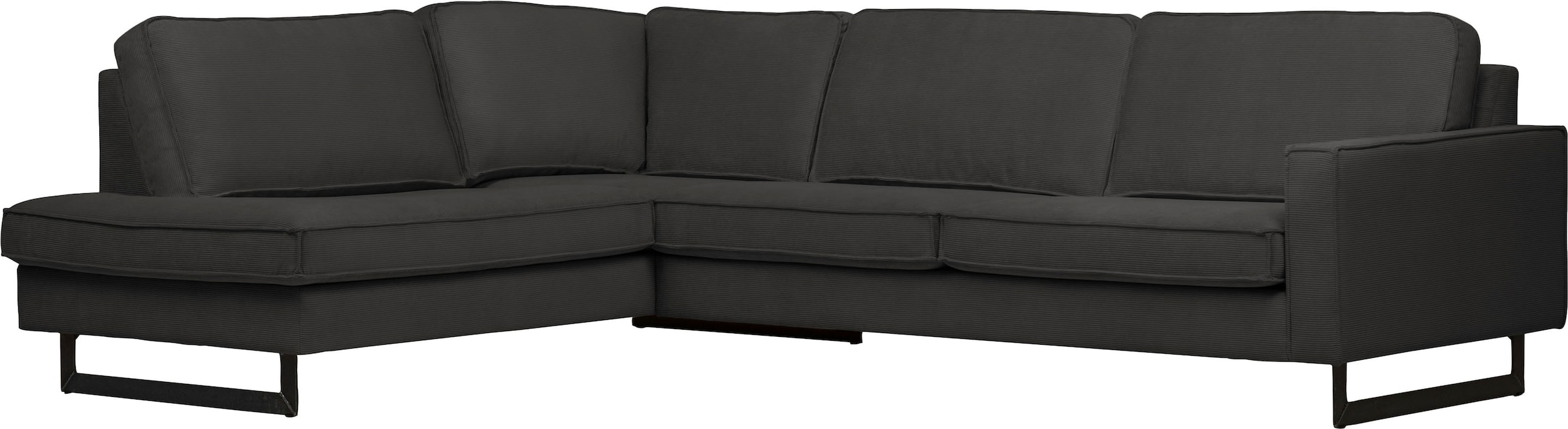Places of Style Ecksofa »Pinto, 290 cm, Cord, Chenille, Lederoptik, Ottomane links / rechts«, mit Keder, schwarze Metallfüsse, Wellenunterfederung