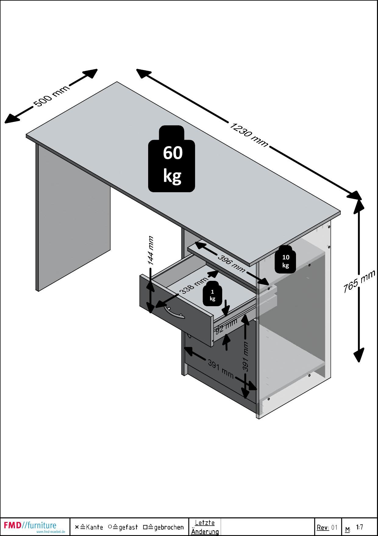 FMD Schreibtisch »Jackson« Bürotisch mit 1 Schubkasten und 1 Tür, 123 cm breit
