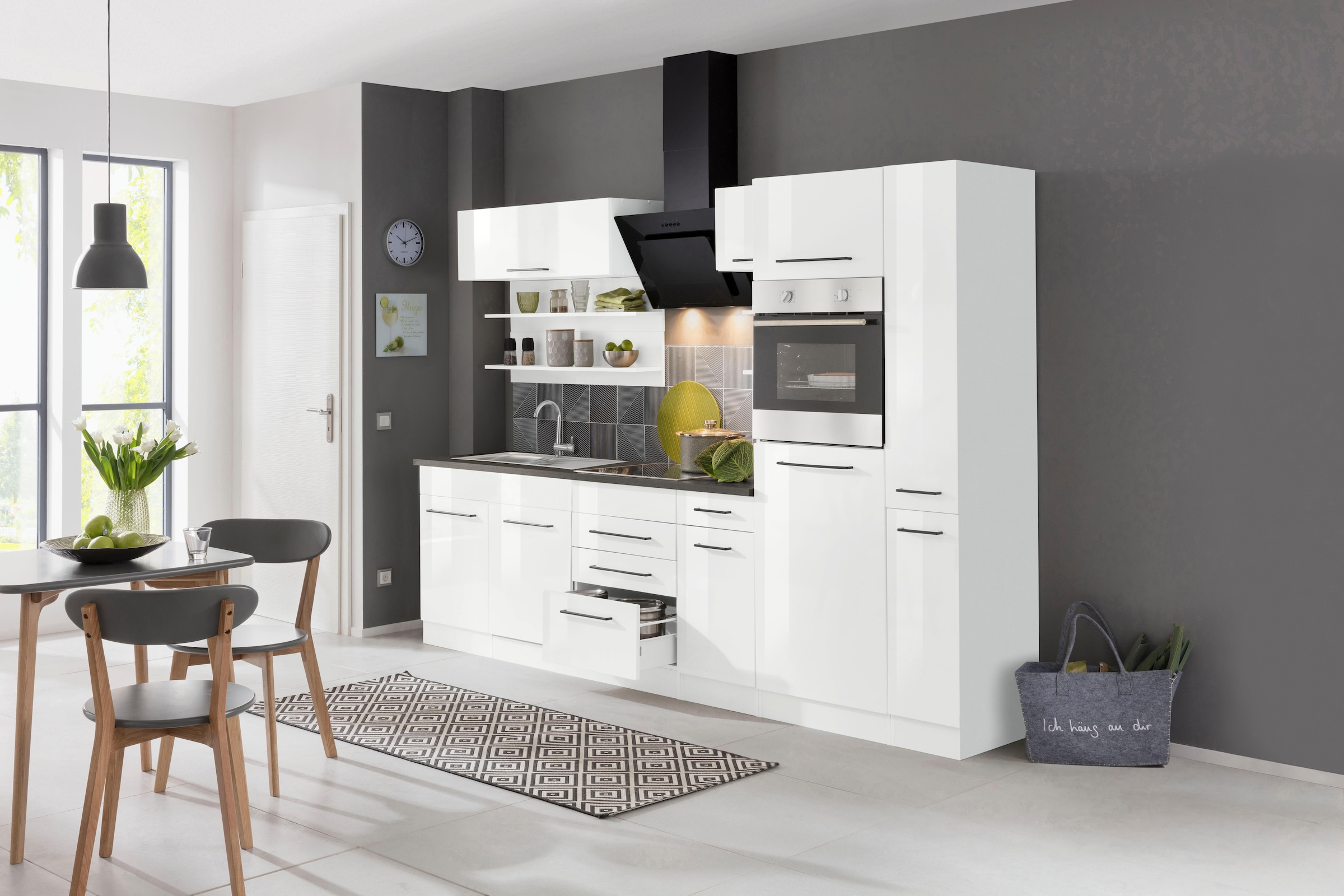 KOCHSTATION Kitchenette »KS-Tulsa« sans appareils électriques, largeur 300 cm, poignées métal noires, façades MDF