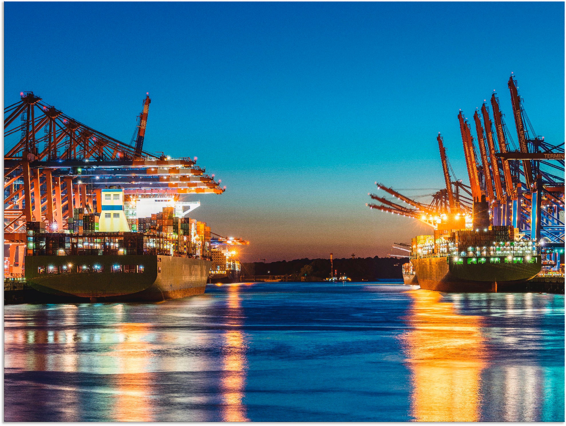 Image of Artland Wandbild »Hamburg Hafen am Abend 2«, Deutschland, (1 St.), in vielen Grössen & Produktarten - Alubild / Outdoorbild für den Aussenbereich, Leinwandbild, Poster, Wandaufkleber / Wandtattoo auch für Badezimmer geeignet bei Ackermann Versand Schweiz