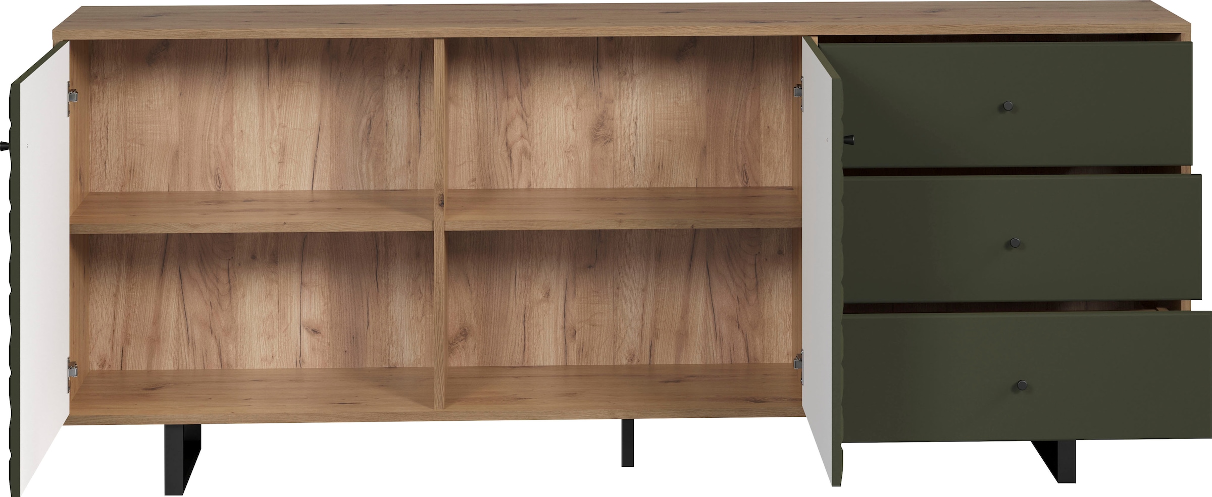 Places of Style Sideboard »Ferretti«, Wohnzimmerkommode mit besonderer Fräsung und Füsse/Griffe aus Metall