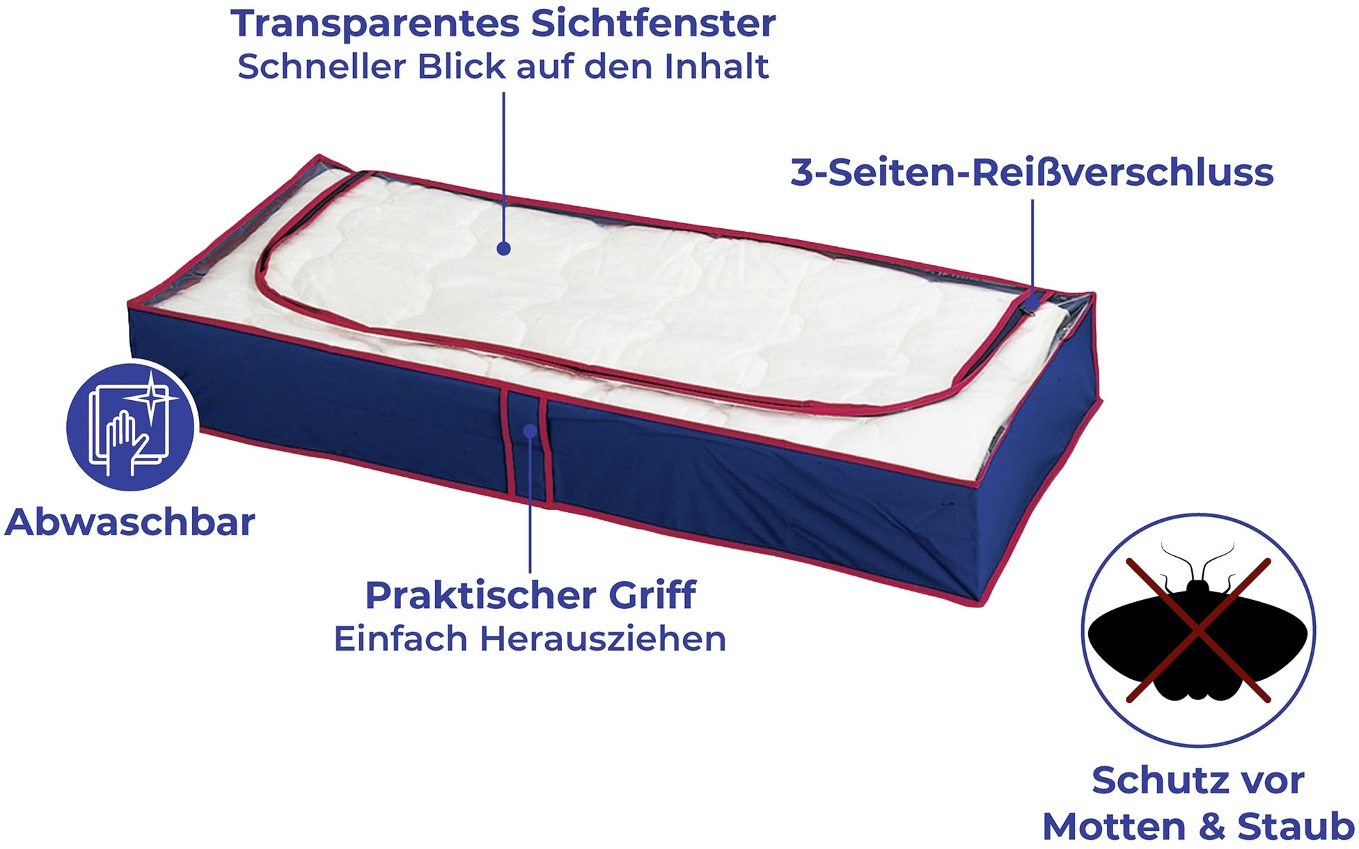 Maximex Unterbettkommode »Blau-Rot«, (Set, 4 St.), Aufbewahrungsbox für Kleidung, platzsparend, Schutz vor Staub & Motten