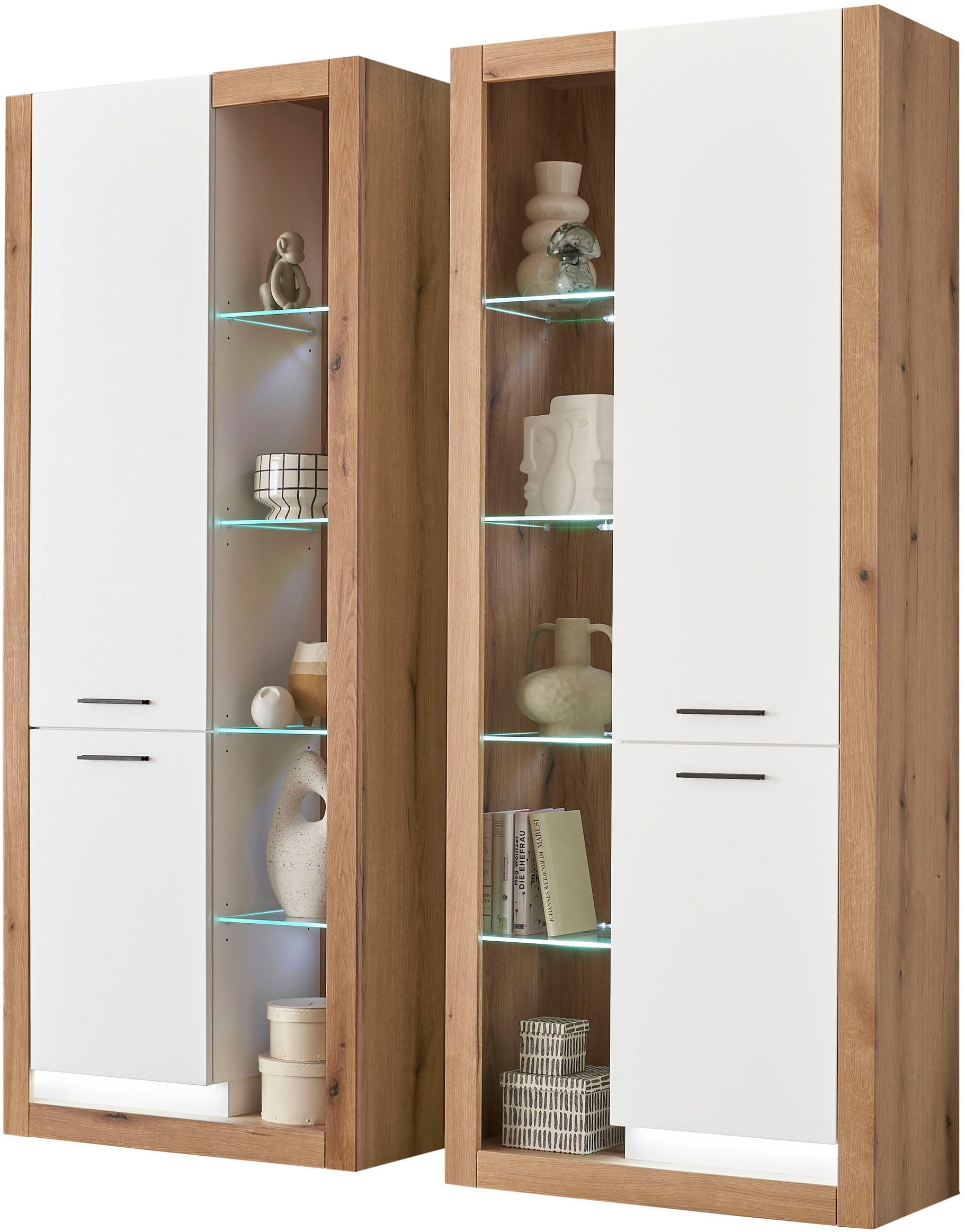 INOSIGN Wohnwand »Brixen, moderne Anbauwand, Wohnzimmer-Set, Eiche Evoke Dekor mit Weiss«, (Set, 2 St.), enthält Stauraumelemente