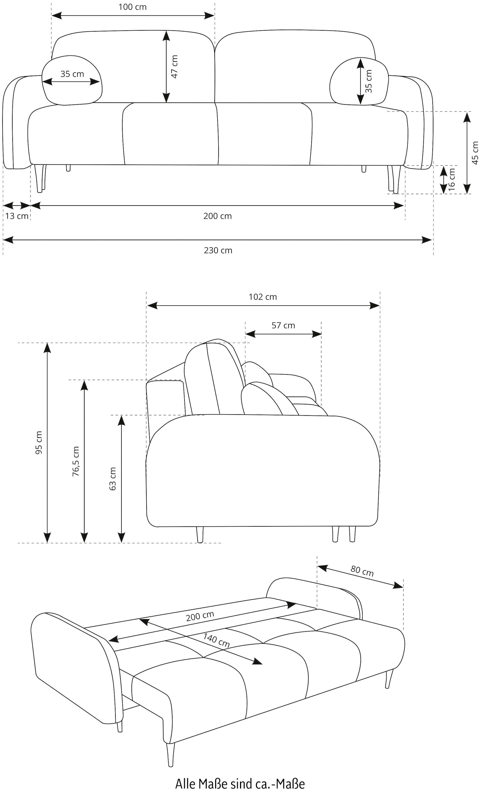 Leonique 2,5-Sitzer »BLAISE«, nachts: Schlafsofa (Liegefläche 140/200 cm), tagsüber 3-Sitzer-Sofa