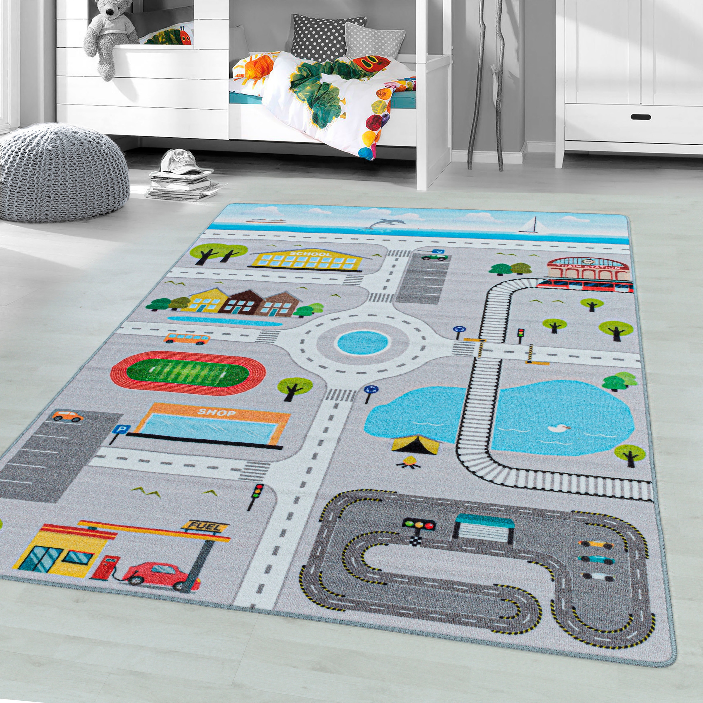 Ayyildiz Teppiche Kinderteppich »PLAY 2902«, rechteckig, 6 mm Höhe, robuster Kurflor, Strassen Spiel Teppich, Kinderzimmer
