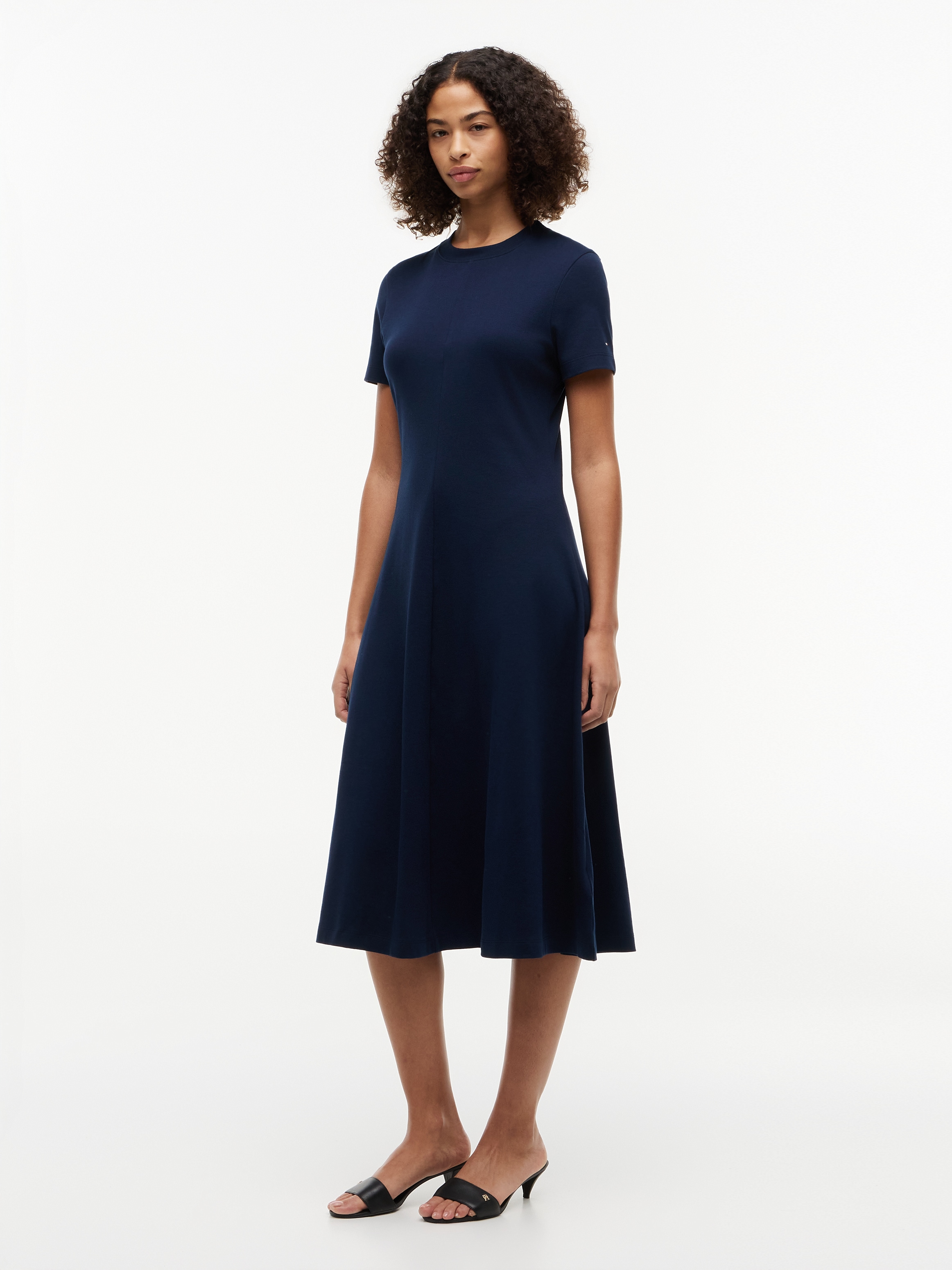 Image of Tommy Hilfiger Midikleid "INTERLOCK F&F MIDI DRESS" Ohne Taschen Interlock-Baumwolle, Regular Fit
