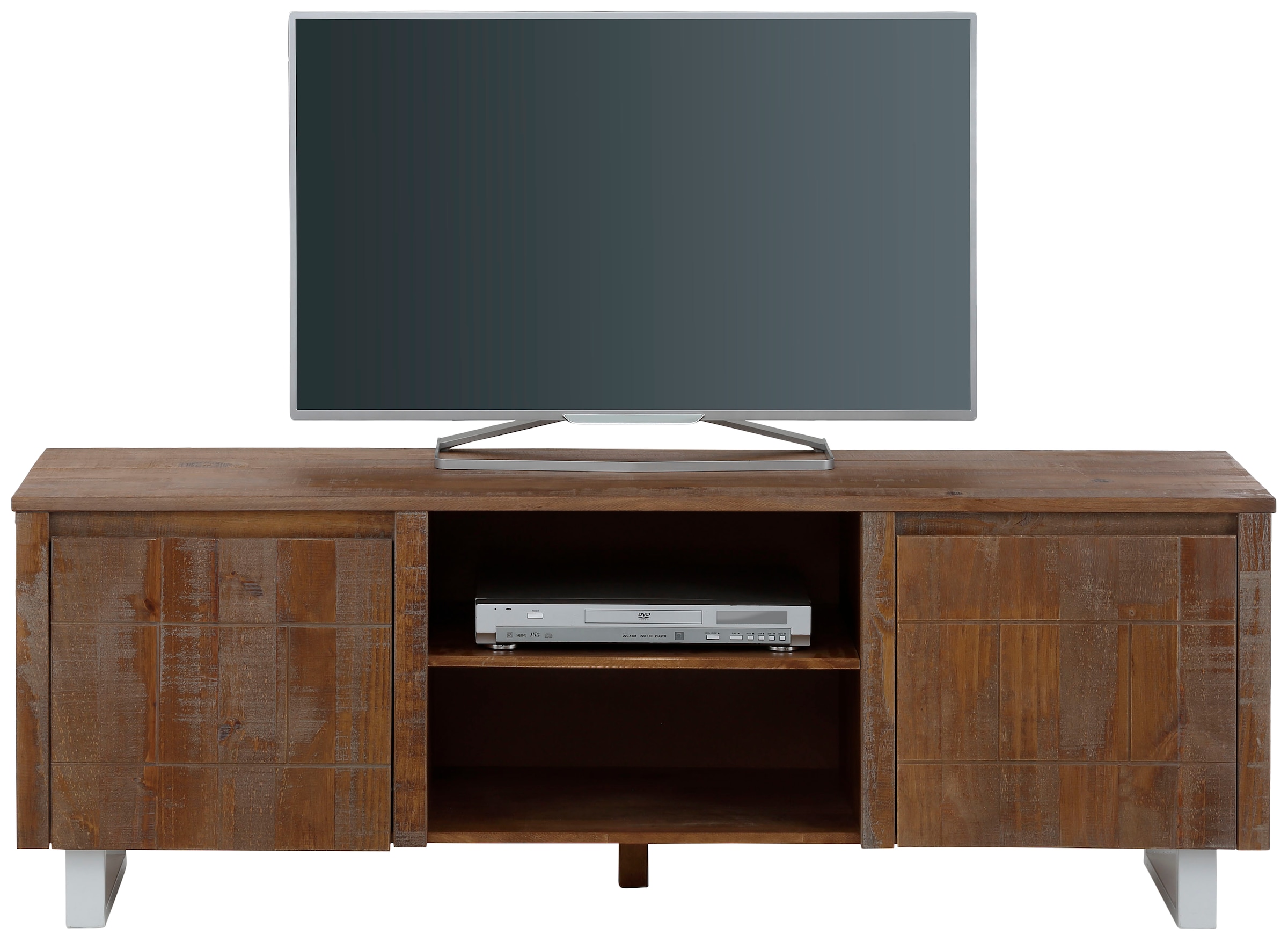 Image of Home affaire Lowboard »Lagos«, aus schönem massivem Kiefernholz, mit weiss lackiertem Beingestell bei Ackermann Versand Schweiz