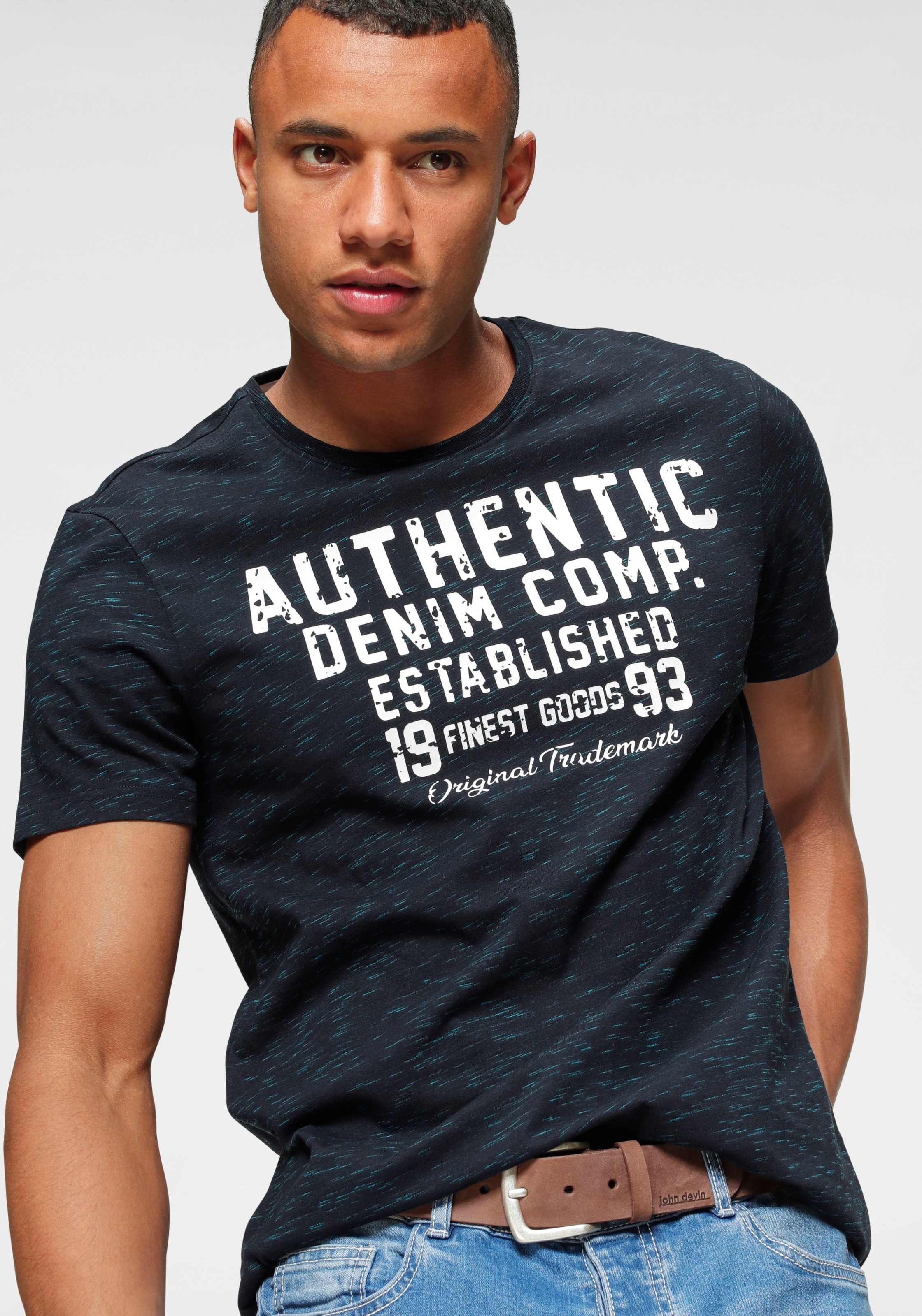 Image of John Devin Rundhalsshirt, markante Melange bei Ackermann Versand Schweiz