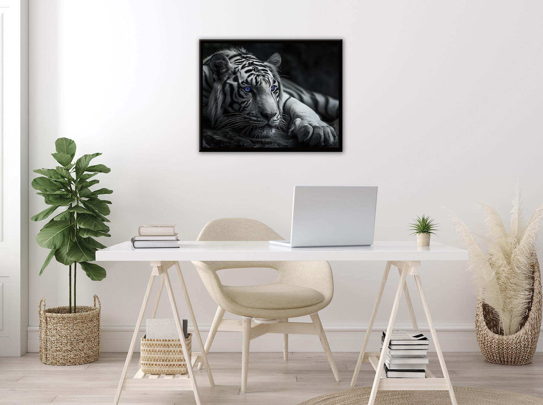 Bönninghoff Bild mit Rahmen »Wandbild gerahmt TIGER MIT BLAUEN AUGEN 40x50 cm – Tierbild Natur« Raubkatzen | Tiger | Wildtiere mit dekorativem Rahmen