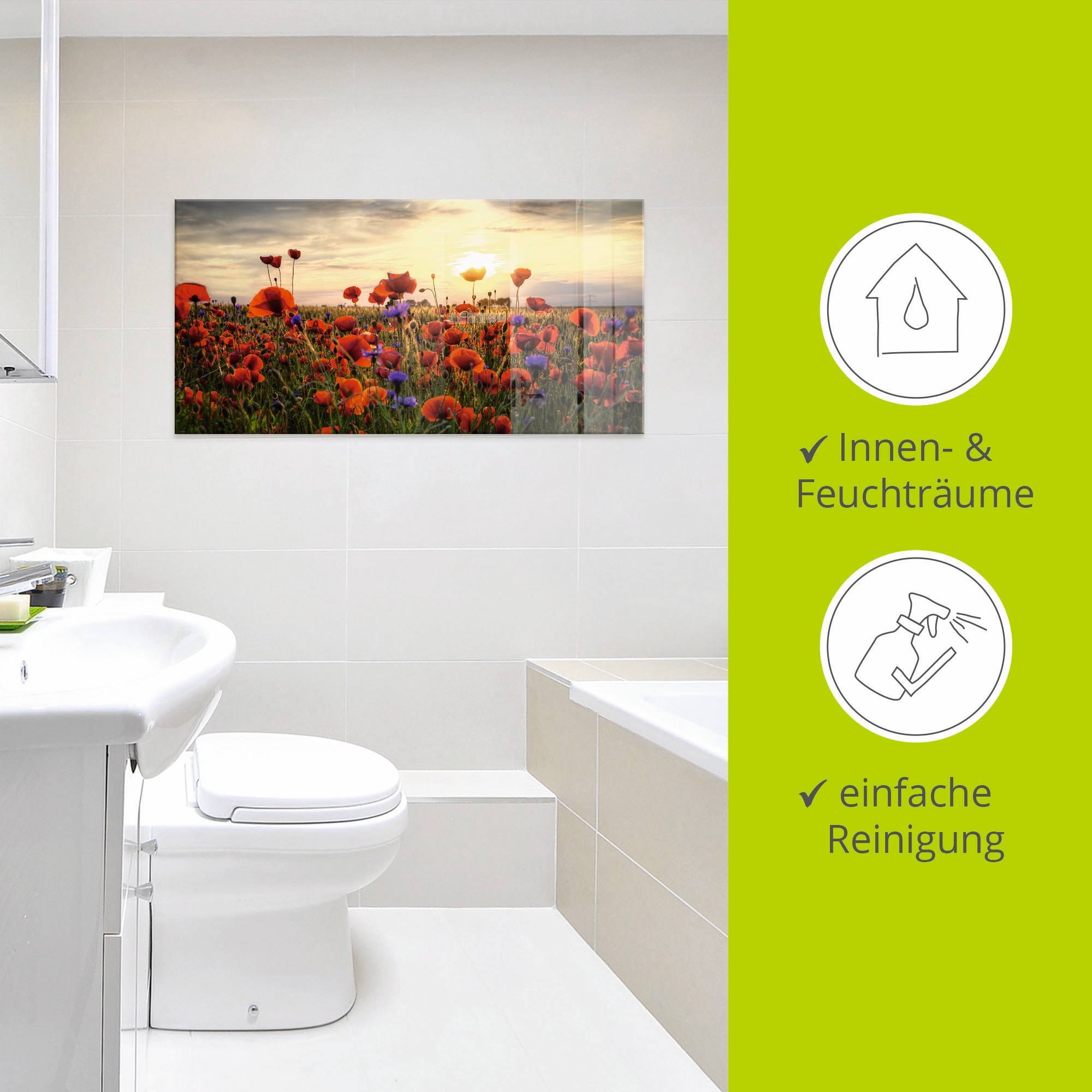 Artland Tableau en verre »Mohnblumen« 1 cuis tlg. in verschiedenen Grössen