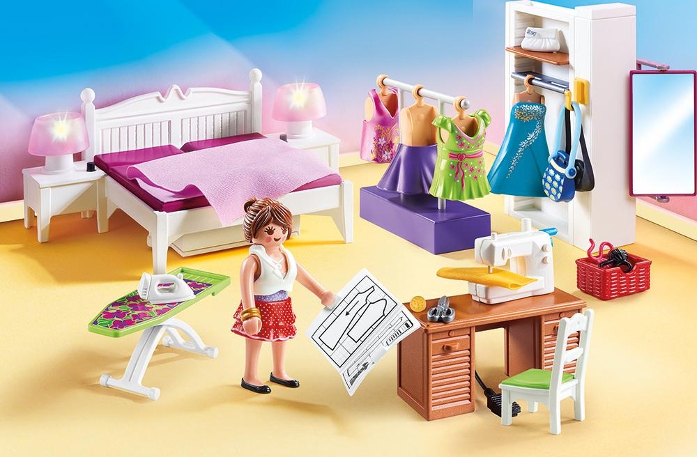 Playmobil® Konstruktions-Spielset »Schlafzimmer mit Nähecke (70208), Dollhouse«, (67 St.), Made in Germany