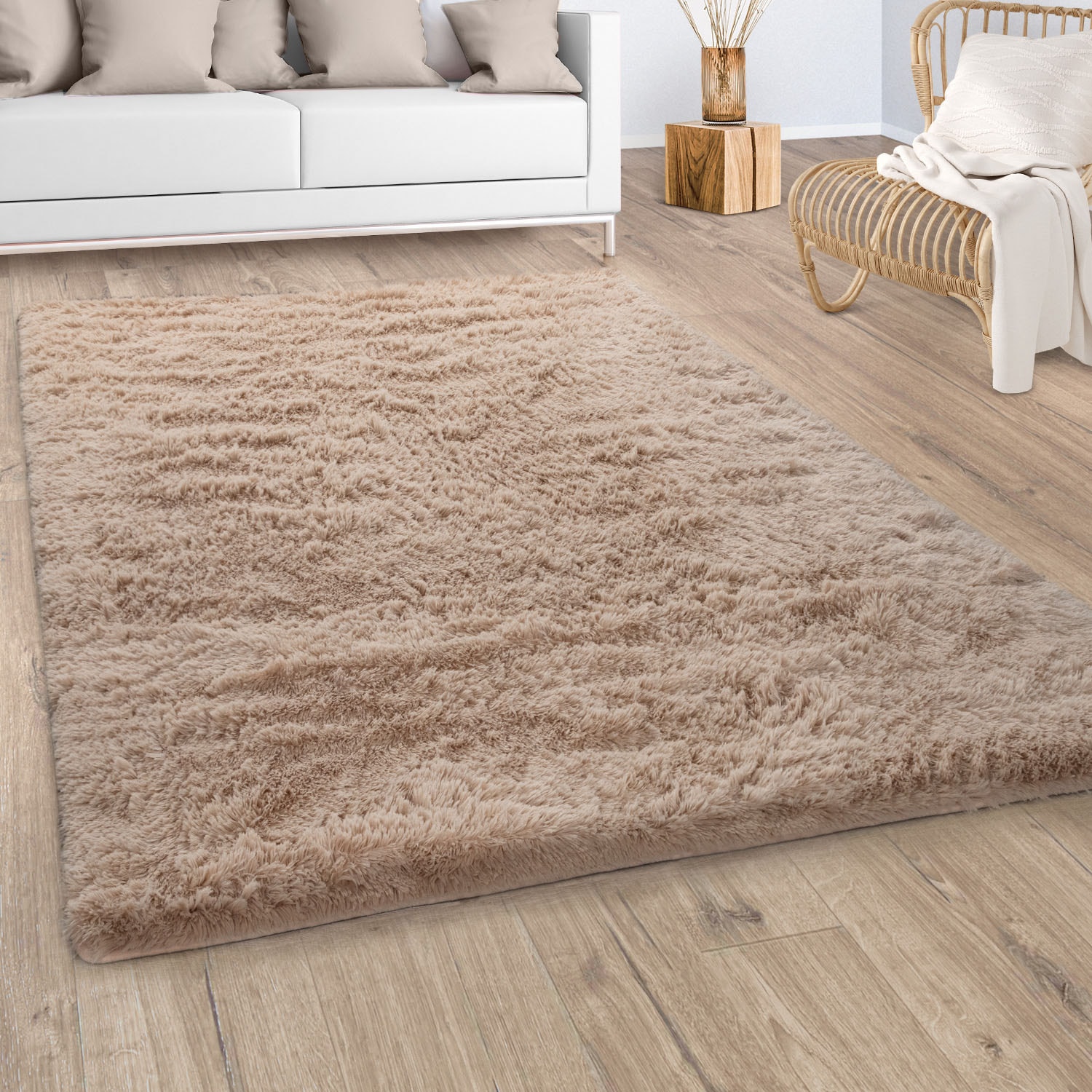 Paco Home Hochflor-Teppich »Silky 591«, rechteckig, Uni-Farben, besonders weich und kuschelig