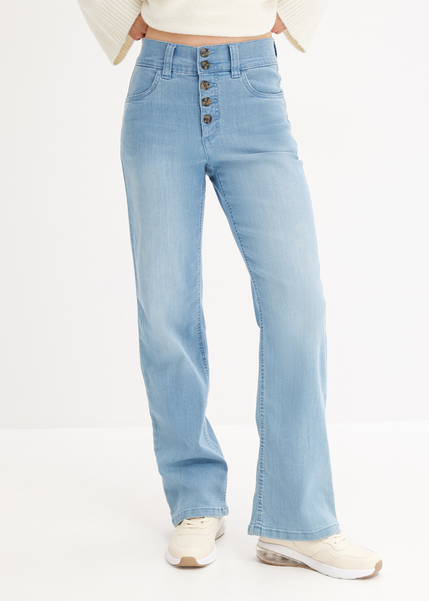 bonprix Straight-Jeans »Straight-Jeans High Waist, Stretch« Regular Fit, mit Elasthan-Anteil, mit 5-Knopf-Form